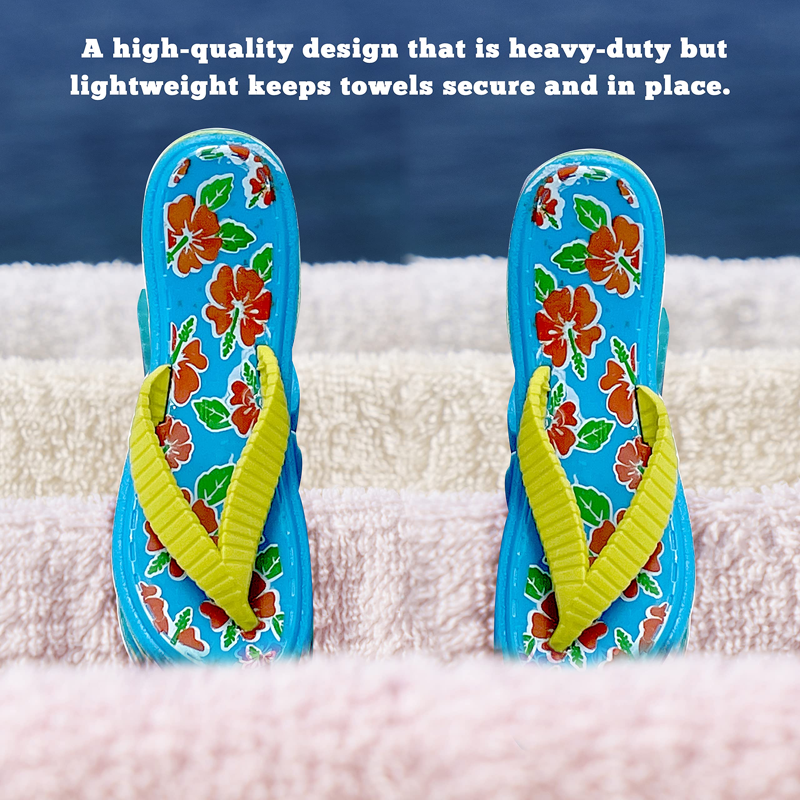 O2COOL Flip Flop Beach Towel Clips Set Of 2 - Cute Chair Clamps For Pool, Beach & Travel