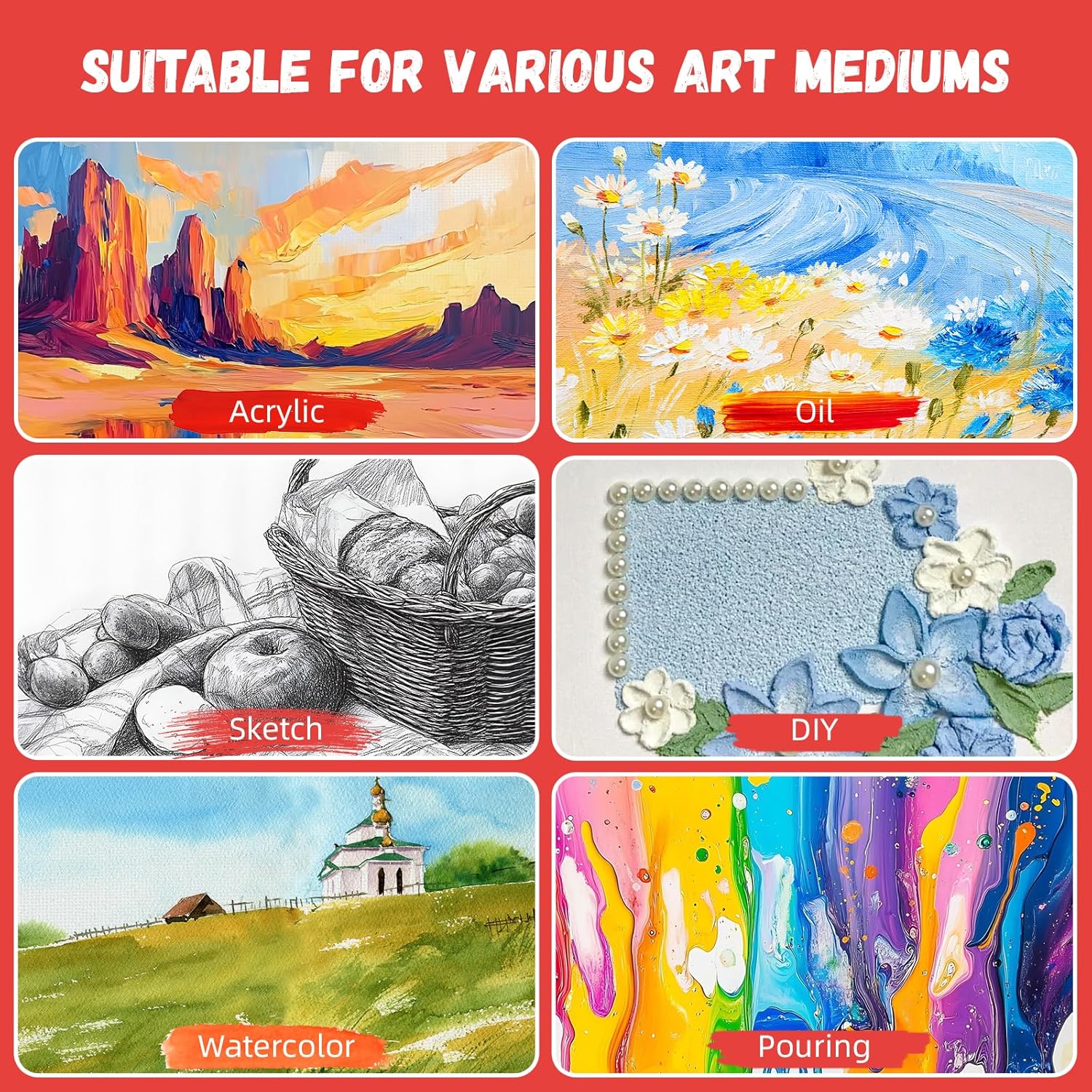 Simetufy 10x10inch Square Canvas Boards for Painting, 12 Pack Paint Canvas Panels Cotton Primed Acid Free for Acrylic, Watercolor, Gouache& Oil - Image 3