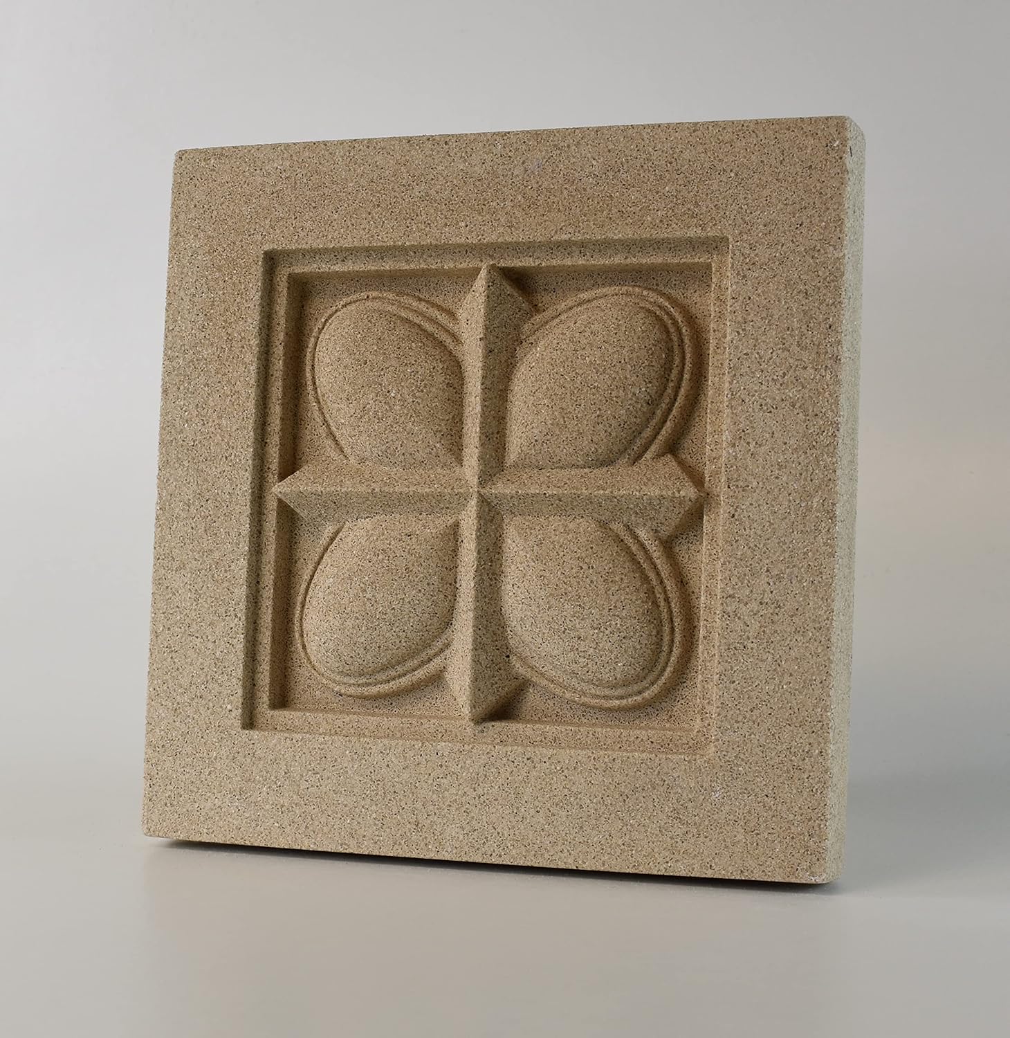 Sculpted Architectural Bas Relief 3D Tile Plaque Ornament, Solid Cast Stone, Egg & Dart Design, 9.5"x9.5" for Wall Hanging or Tabletop Display (Buff with Support Leg)