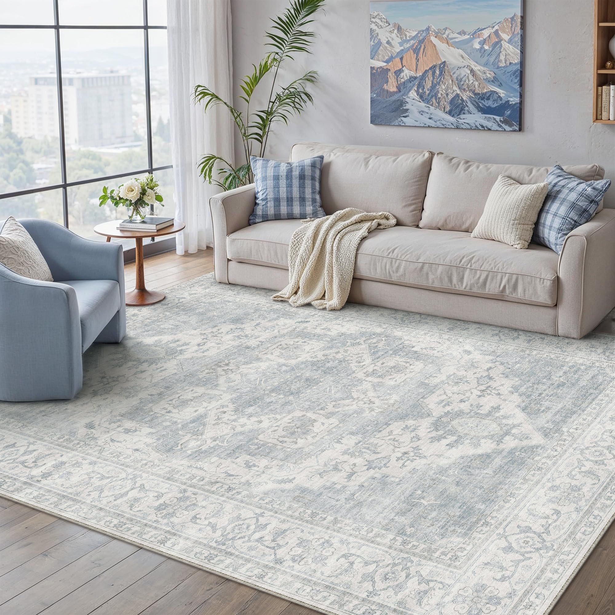 PureCozy Vintage Rugs Living Room Area Rug 160x230cm Blue Washable — image 1