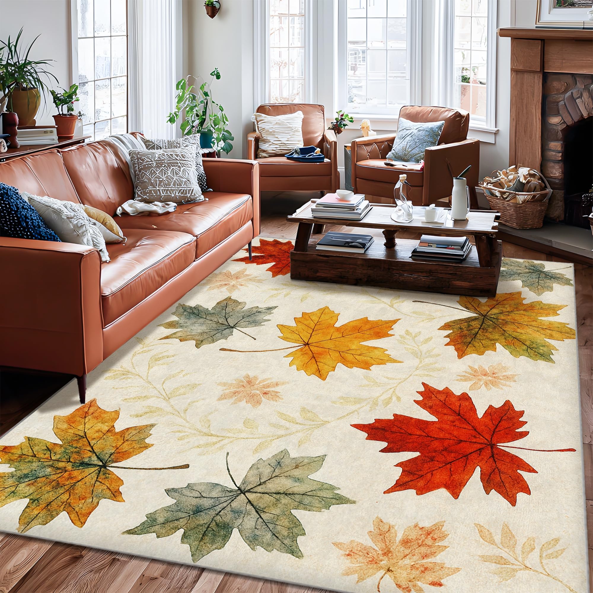 Tapis de sol rectangulaire aux finitions premium fleurs d'automne et envers antidérapant
