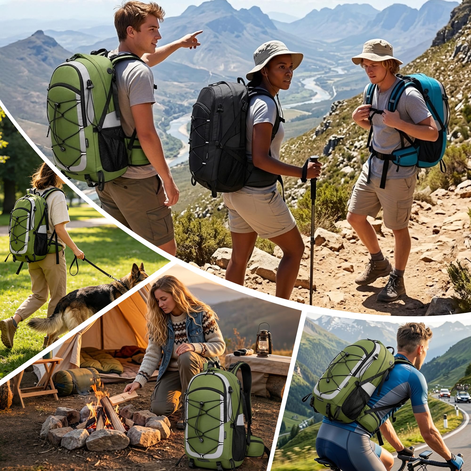 AUMTISC Plecak turystyczny 35 l dla mężczyzn i kobiet, plecak trekkingowy na kemping, wędrówki, do aktywności na świeżym powietrzu, zielony, 52x33x20 Centimeters, Casual