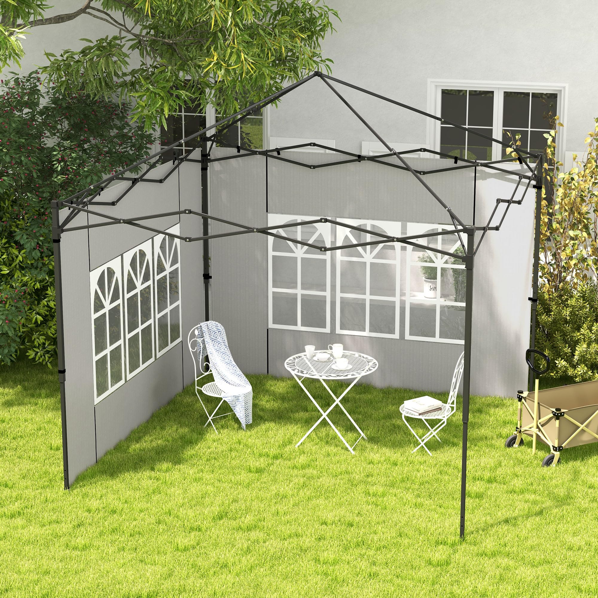 Outsunny Set 2 Pareti Laterali per Gazebo 3x3 m e 3x6 m, Teli per Gazebo con Finestre in PE e Plastica, Bianco