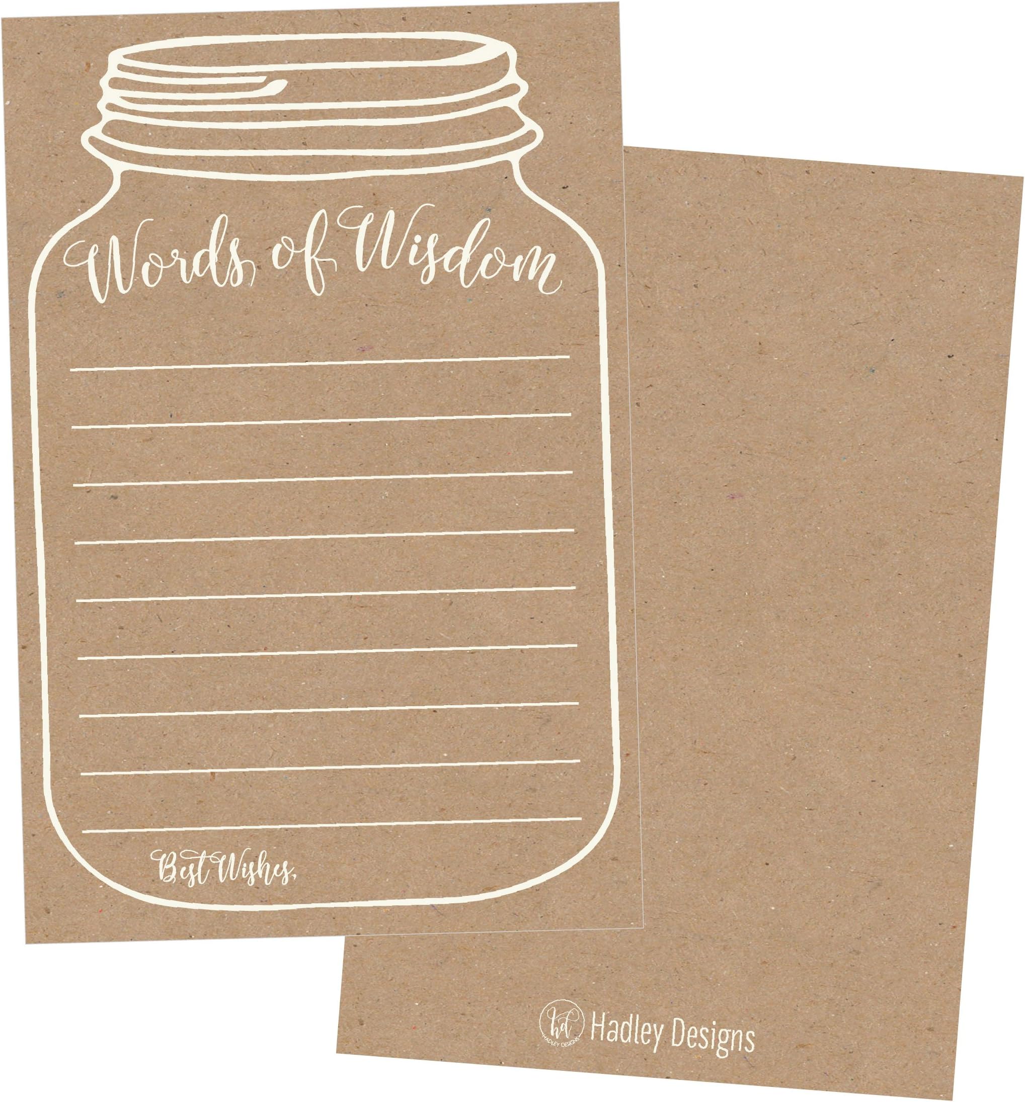 50 Rustic Mason Jar Words of Wisdom Advice Cards, Use As