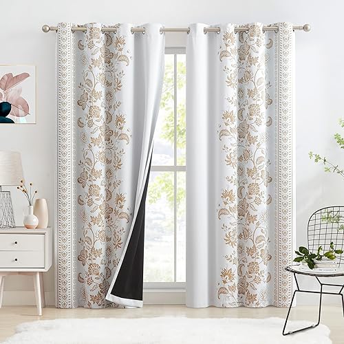 Miniatura 2 de Jubilantex Cortina blackout botánica para ventana, 63 pulgadas de largo, reducción de ruido, aislamiento térmico, tratamiento de ventana para