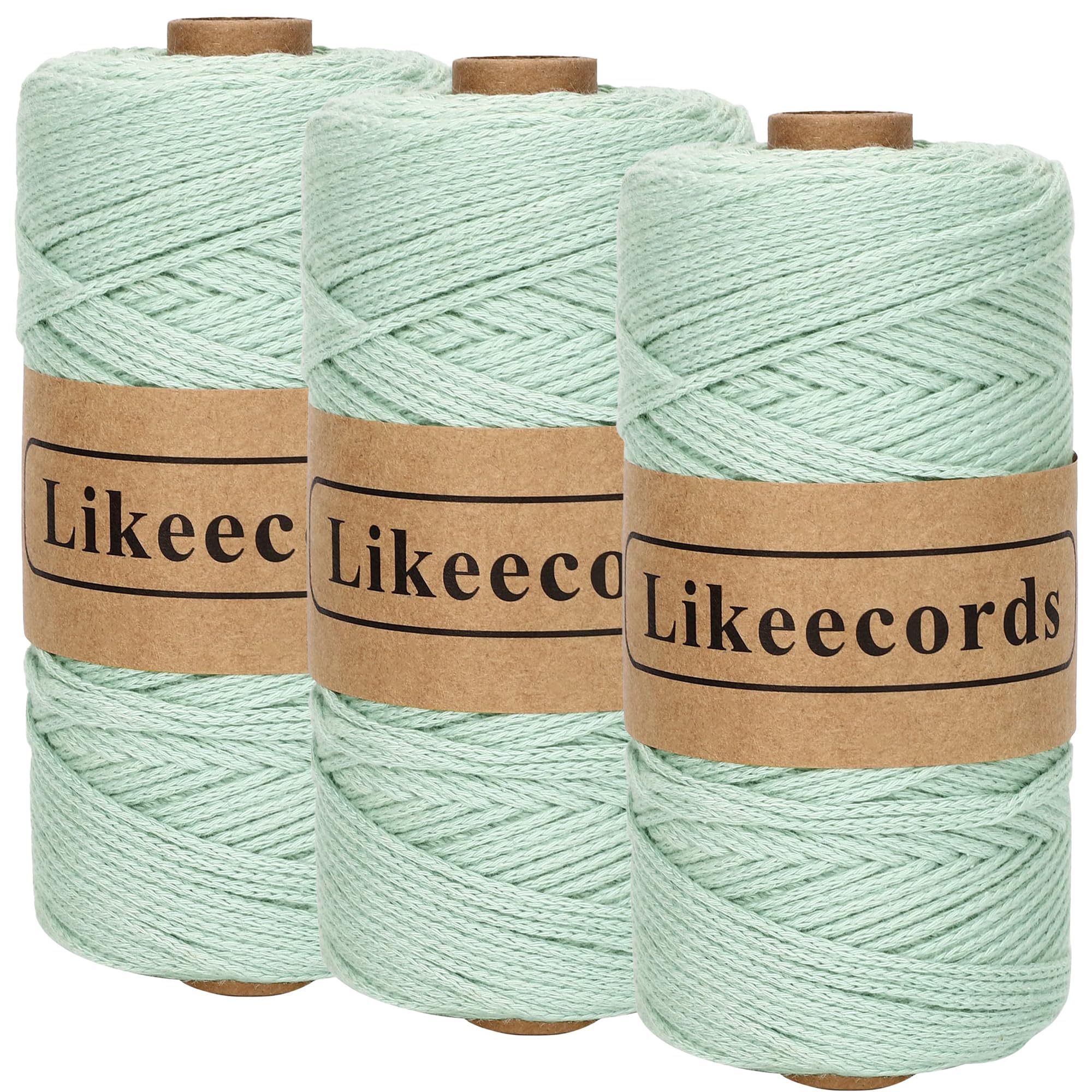 Likeecords 100% Cotton Crochet Yarn for Bag,3 Rolls/Pack 2mm x 510m,Macrame Cord,Chunky Yarn for Crocheting Handbag, Purse,Blankets Crafts Projects (Apple Green)