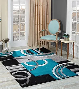 GLORY RUGS Area Rug Modern Soft Hand Carved Contemporary Floor Carpet with Premium Fluffy Texture for Indoor Living Dining Room and Bedroom Area (Turquoise, 5x7)