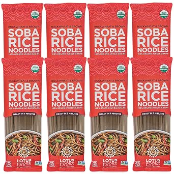 Lotus Foods Organic Soba Rice Noodles - Organic Rice Noodles, Asian Noodles, Rice Noodles Gluten Free, Brown Rice & Buckwheat Flour, Perfect for Stir Fry, GF, Vegan, Non GMO - 8 Oz Pack of 8