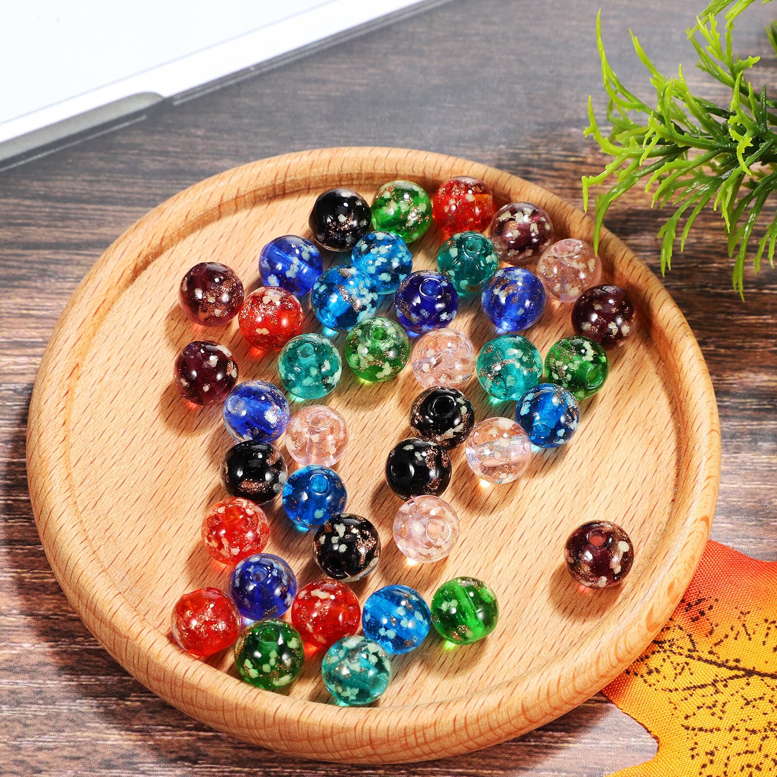Housoutil 200 Piezas Cuentas De Vidrio Luminosas Brillante Cuentas Para Hacer Pulseras Mini Perlas De Neón Artesanía Kit Para Hacer Pulseras Con Talón