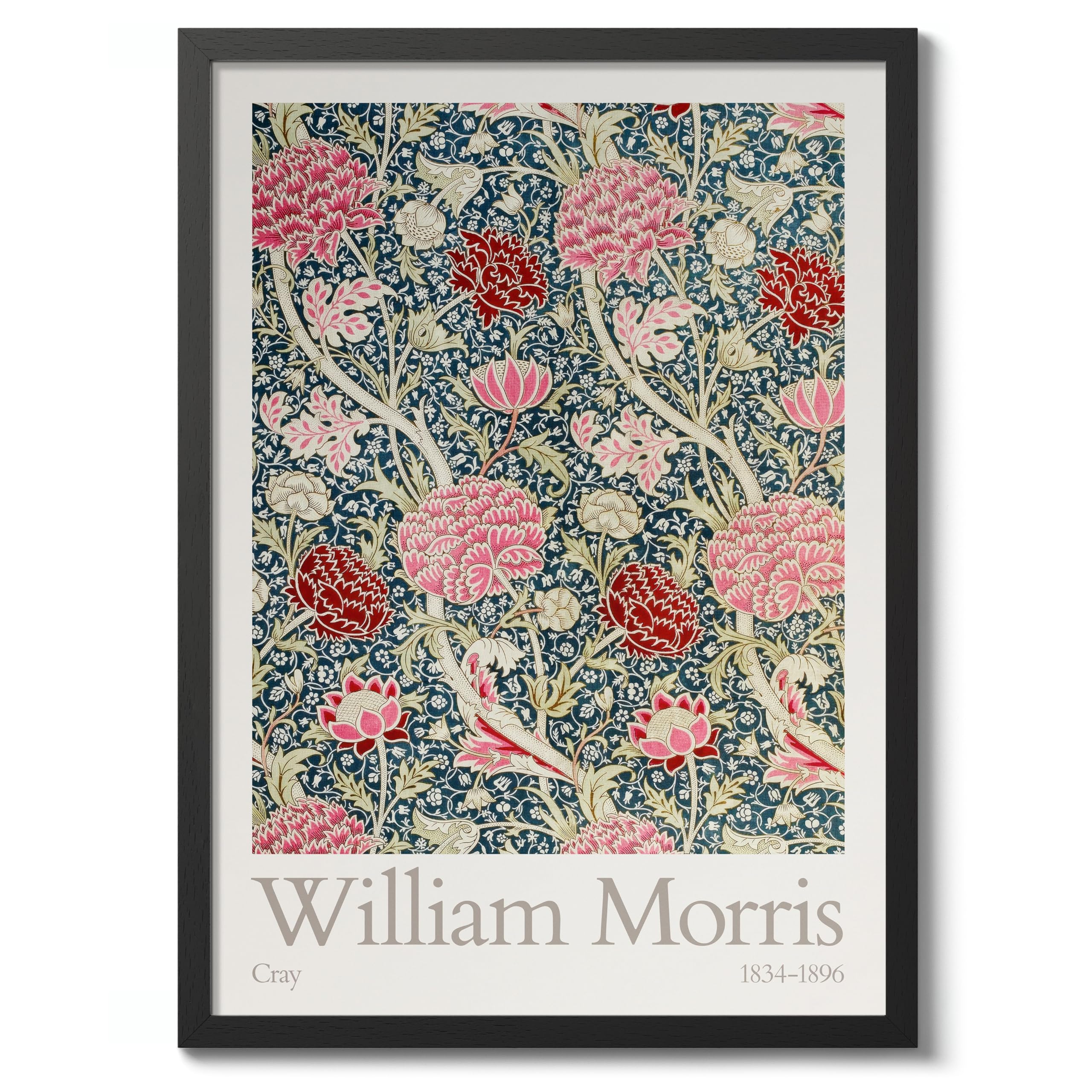 William Morris Cray Picture, Botanical Flower Poster, Fruit Floral Pattern Print, Nature Home Decor, Archival Matte, A1 (Black Frame) - 84.1x59.4cm