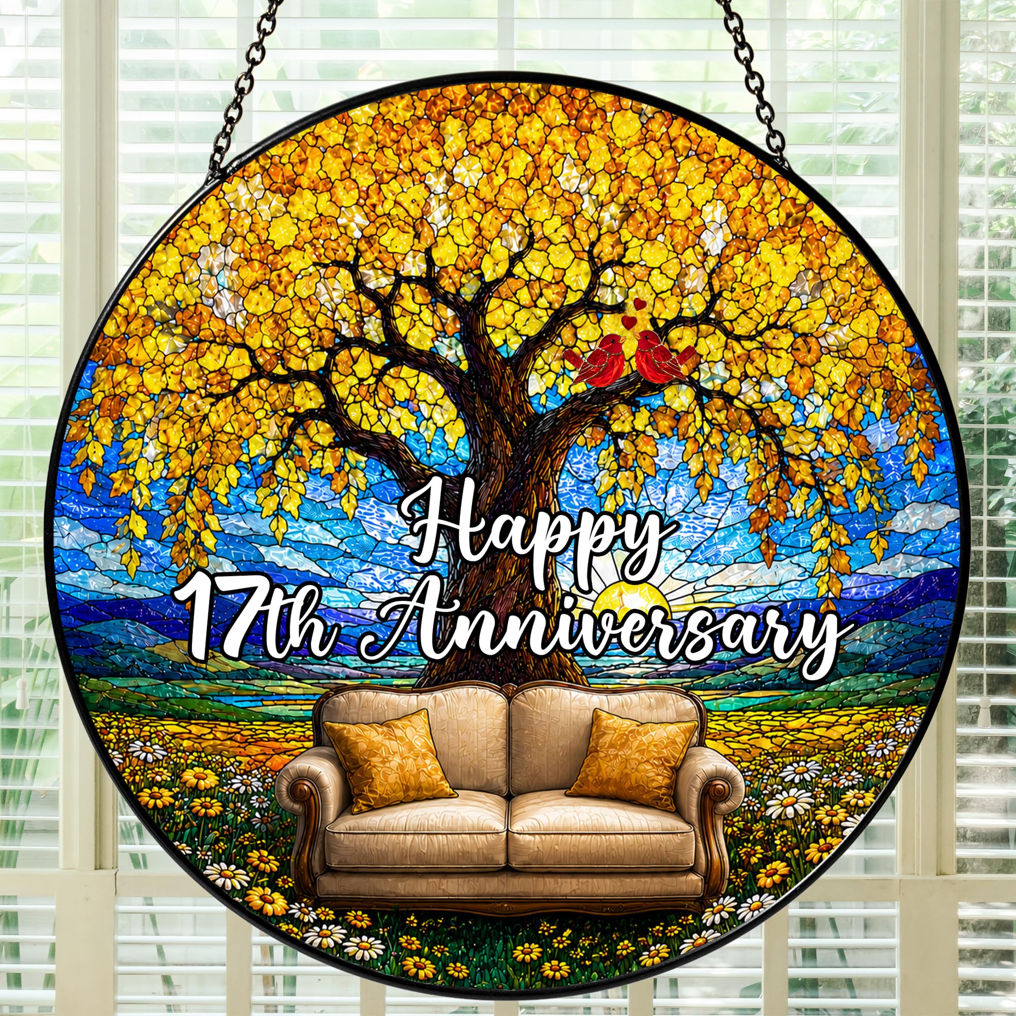 Bozspacer 17th Anniversary Stained Glass Suncatcher for Window