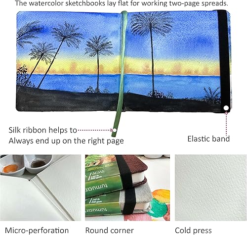 Miniatura 2 de Diario cuadrado de acuarela, 5.5 x 5.5 pulgadas, 140 libras, 300 GSM, papel de algodón tumuarta, prensa fría, 24 hojas, 48 páginas, cuadernos de