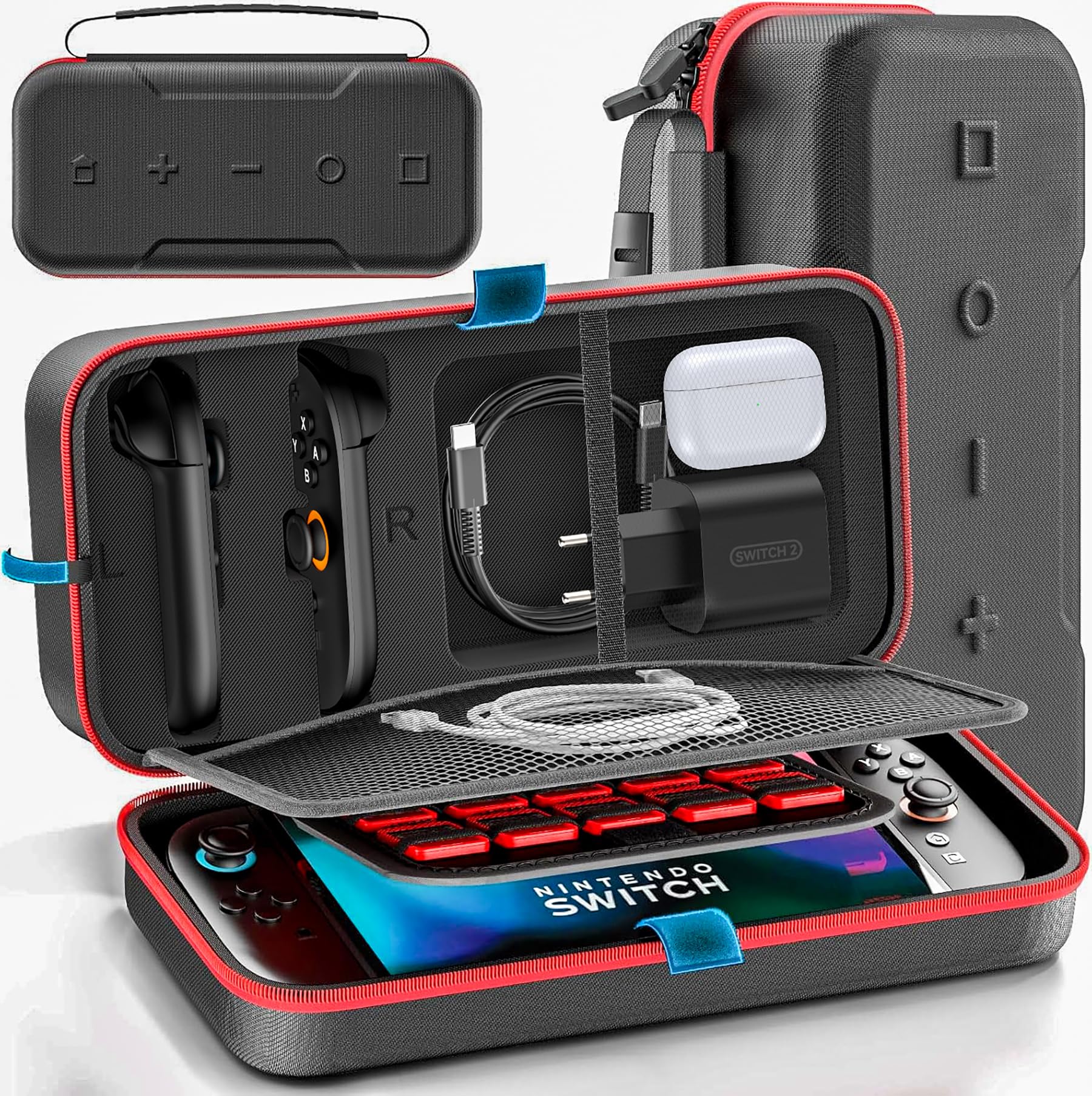 OIVO Switch Tasche für Nintendo Switch/OLED/2 Modell, große Tragetasche für Joycon und EU Netzteil, Harte Hülle mit Aufbewahrung für 26 Spiele & Zubehör, Rot