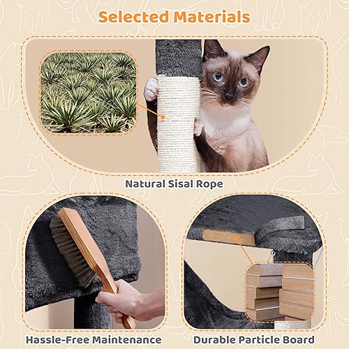 Miniatura 8 de Yaheetech Árbol para gatos de 73 pulgadas, muebles de soporte para gatos con postes rascadores, hamaca como centro de actividades para gatitos de