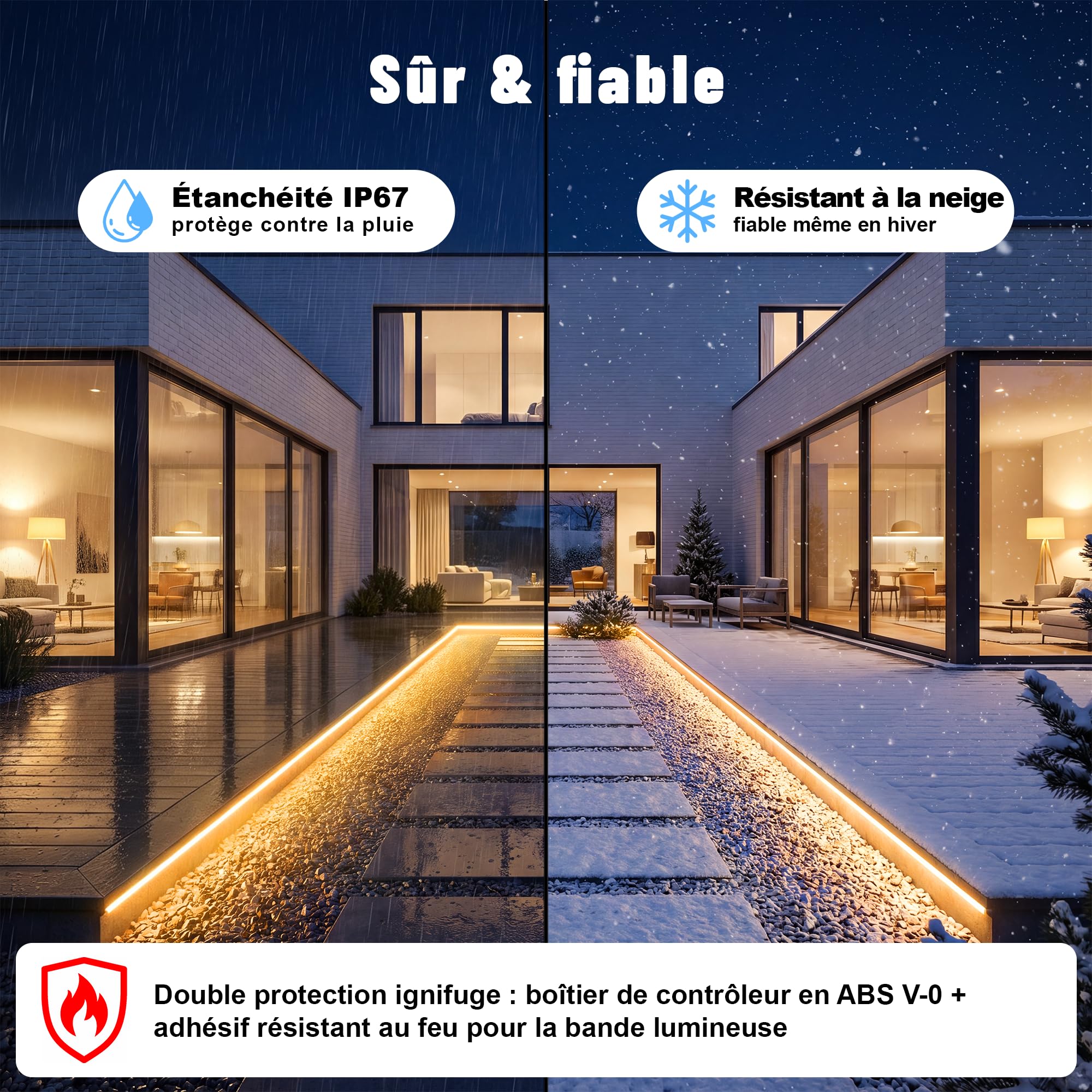 Ruban LED COB Étanche IP67 Extérieur Avec Télécommande, AC 220V Dimmable Branchement Direct, Superlumineux Autocollant pour Piscine, Jardin, Salon, Terrasse (2700K Warm, 15M)