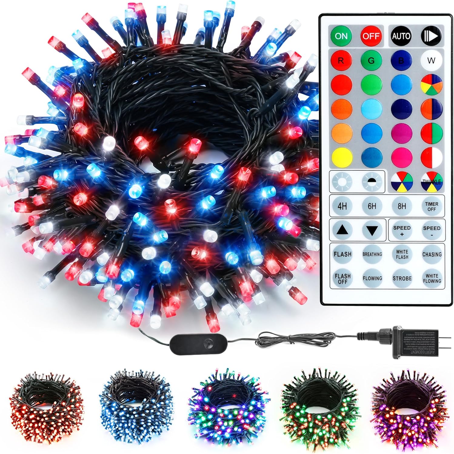 ODEETRONIC Color Changing Independence Day Lights, 66ft 200 LED Red White Blue String Lights with Remote, Multicolor Fairy Light Outdoor, Dimmable 4th of July Patriotic Light for Xmas Halloween