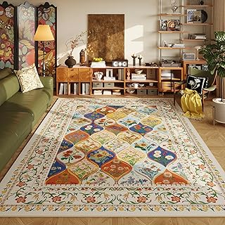 Bohemian Geometric Floral 8x10 Area Rugs, Machine Washable, Low Pile Sof...