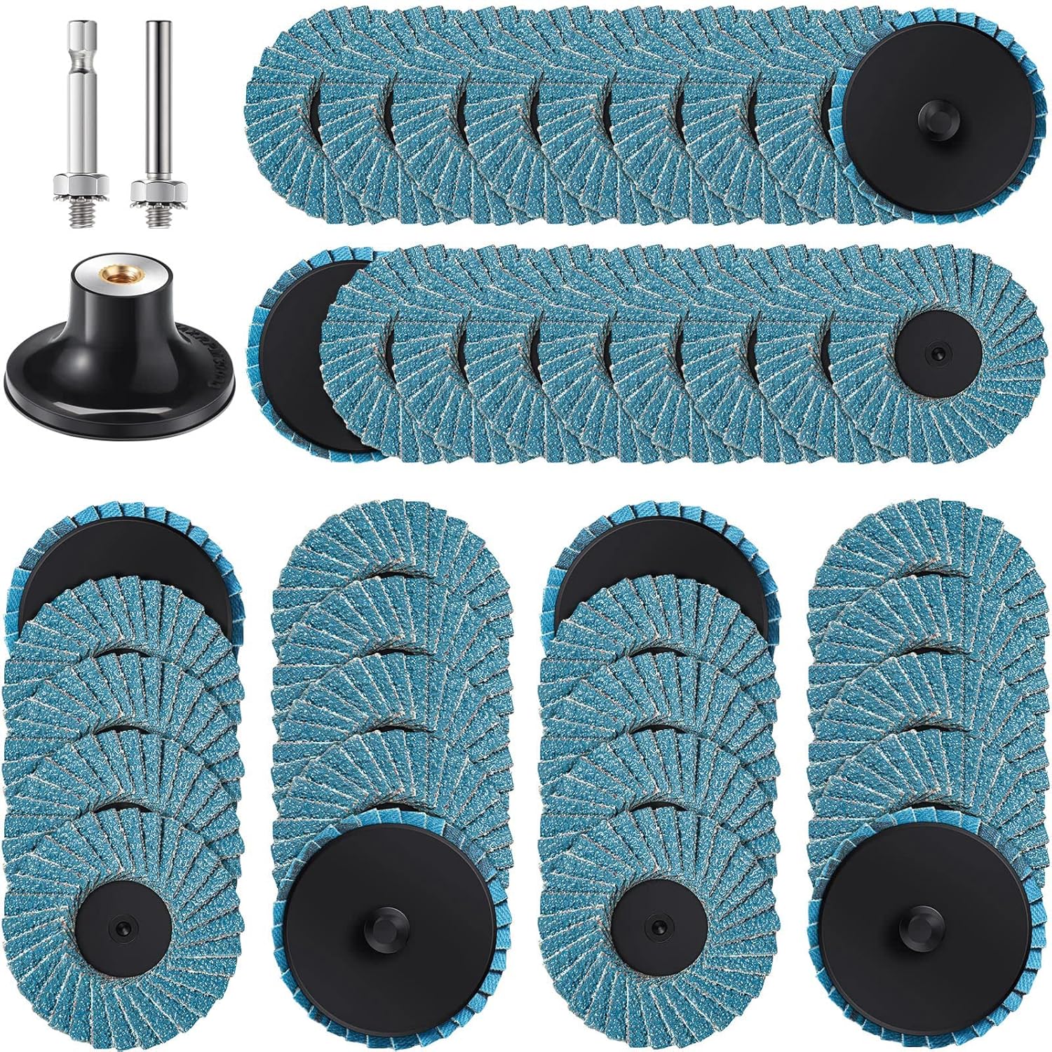 Chengu 48 Pcs 2 Inch Die Grinder Flap Disc with Pad Holder 60 Grit Flap Discs Sanding Disk Surface Conditioning for Angle Grinder Sanding, Stock and Rust Removal, Finishing, Grinding, Deburring