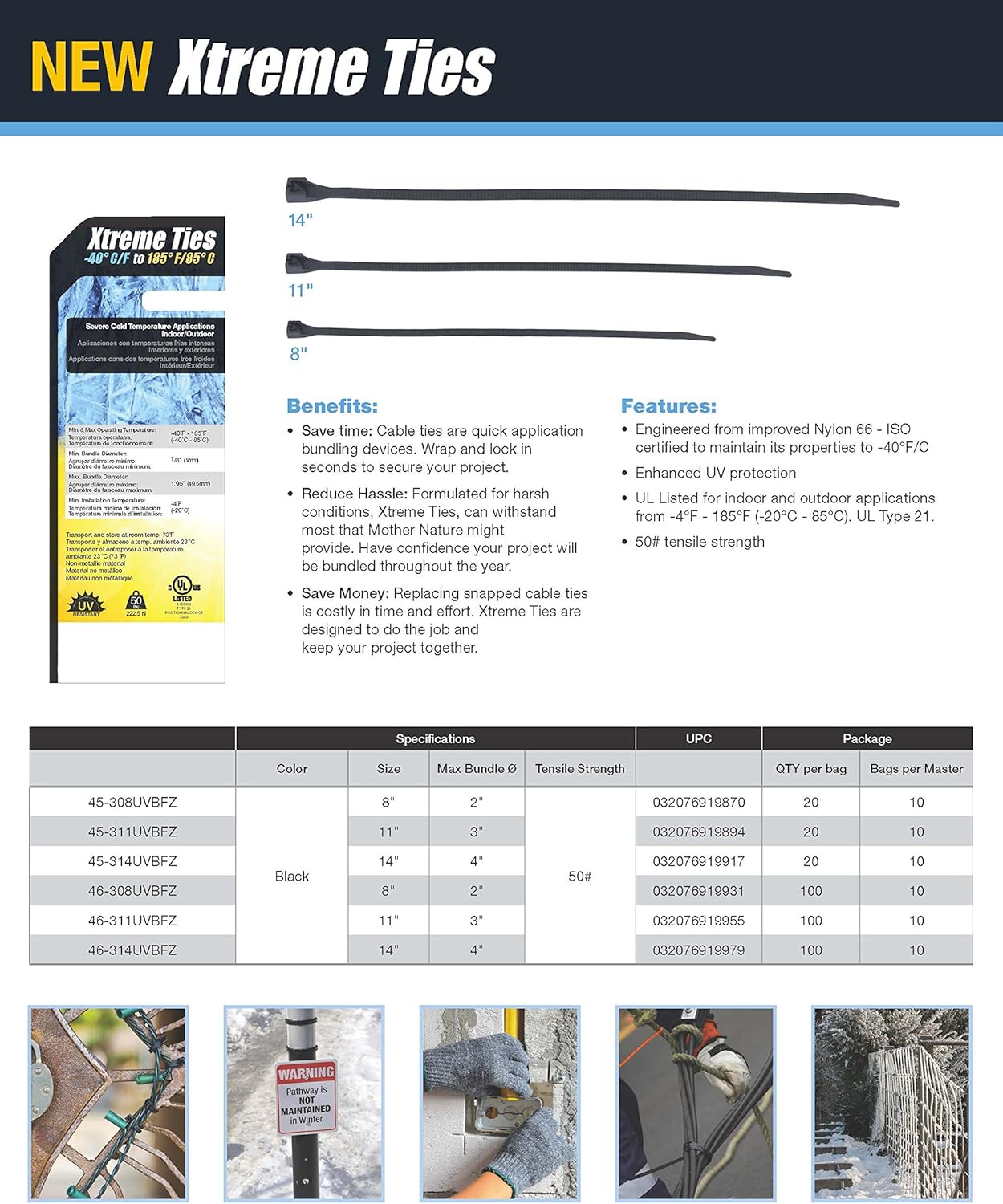 🔥 Hot Deals Gardner Bender 46-314UVBFZ Xtreme Temperature Cable Tie, 14 inch, Cold and Hot Weather, 50 lb, Electrical Wire and Cord Management, Nylon Zip Tie, 100 Pk, UV Resistant Black