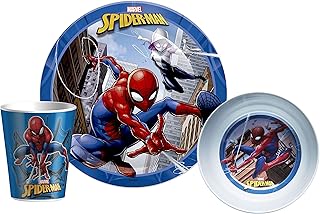 Zak Designs Kids Dinnerware Set Marvel Comics Spider-Man, Includes Plate, Bowl, and Tumbler, Non-BPA Made of Durable Melam...