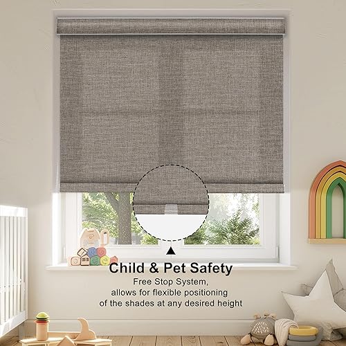 Miniatura 4 de BERISSA Persianas enrollables con filtro de luz para ventanas, persianas enrollables sin cordón con cenefa de tela de lino, persianas extraíbles con