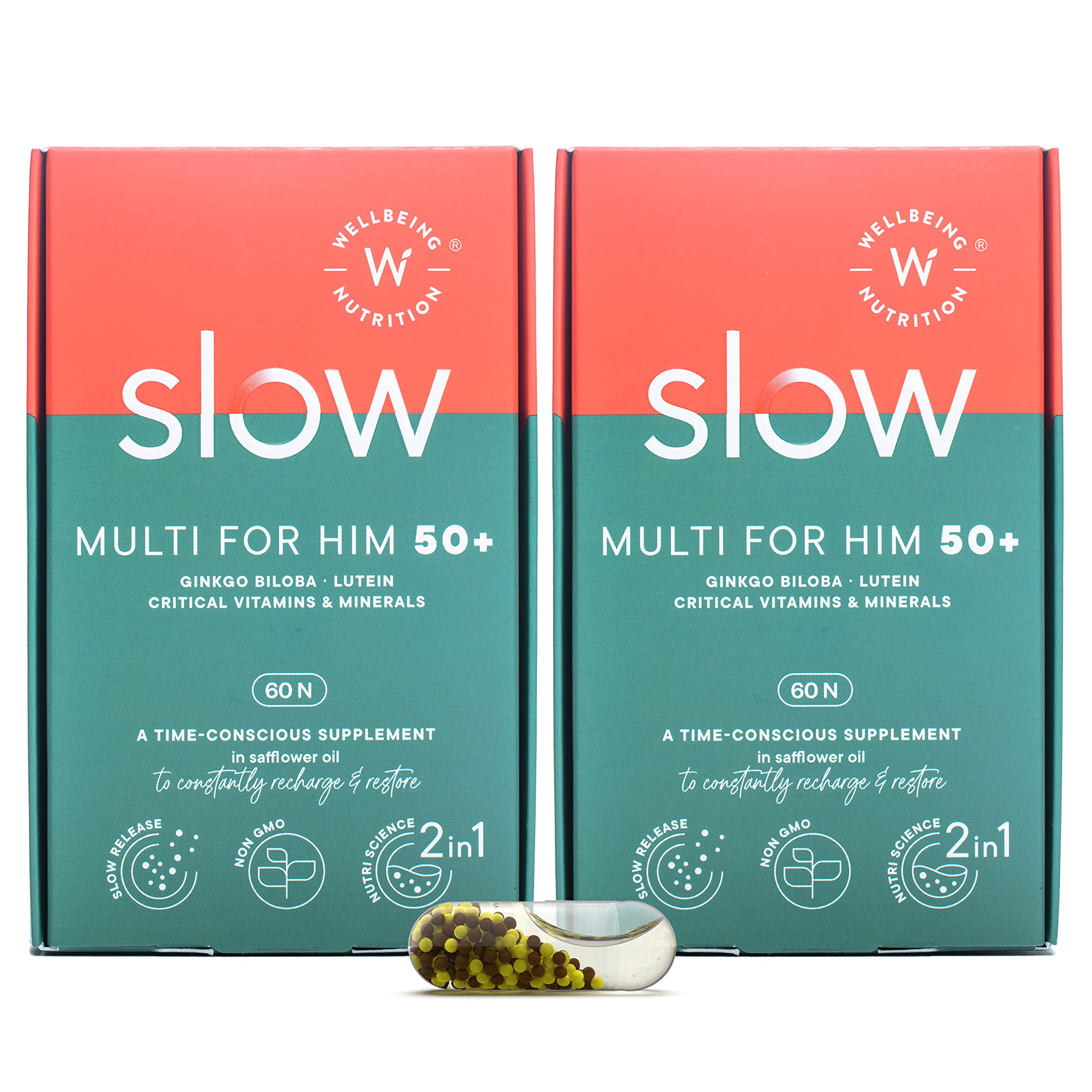 Wellbeing Nutrition Multi + Omega Adult 50+ | Vitamin D3, Calcium, Iron, Amino Acids & 39 Nutrients in Vegan Omega Oil | Energy & Metabolism, Bone, Joint & Heart Health | 60 Veg Capsules (Pack of 2) (B0B97ZMMRY) Amazon Price History, Amazon Price Tracker