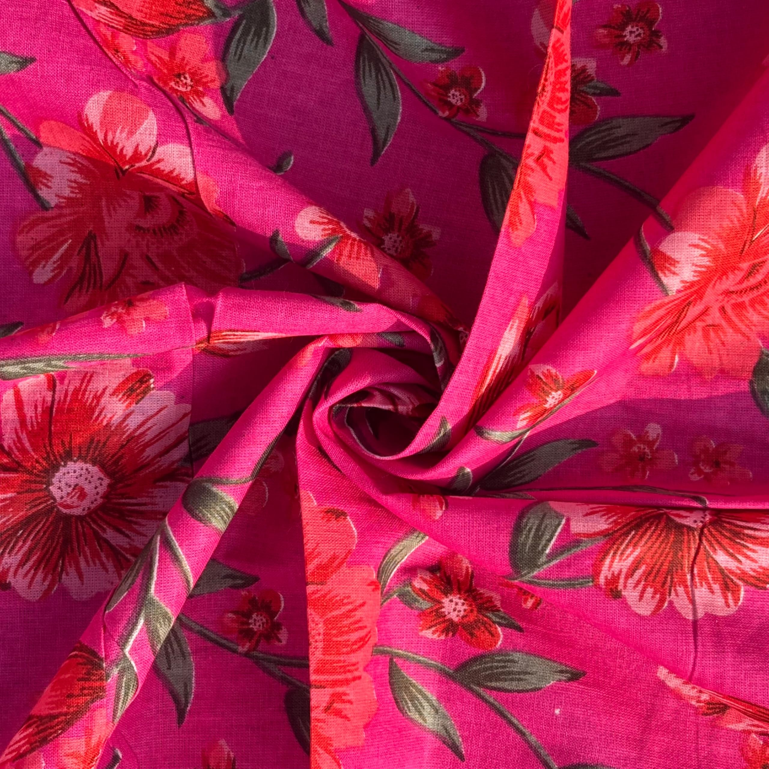 2 Meter Jaipuri Floral Printed Pure Cotton Unstitched Dress Material, Sanganeri Fabric for Blouse, Kurti, Plazzo, Lehenga and Saree (Pink Floral)-image-24