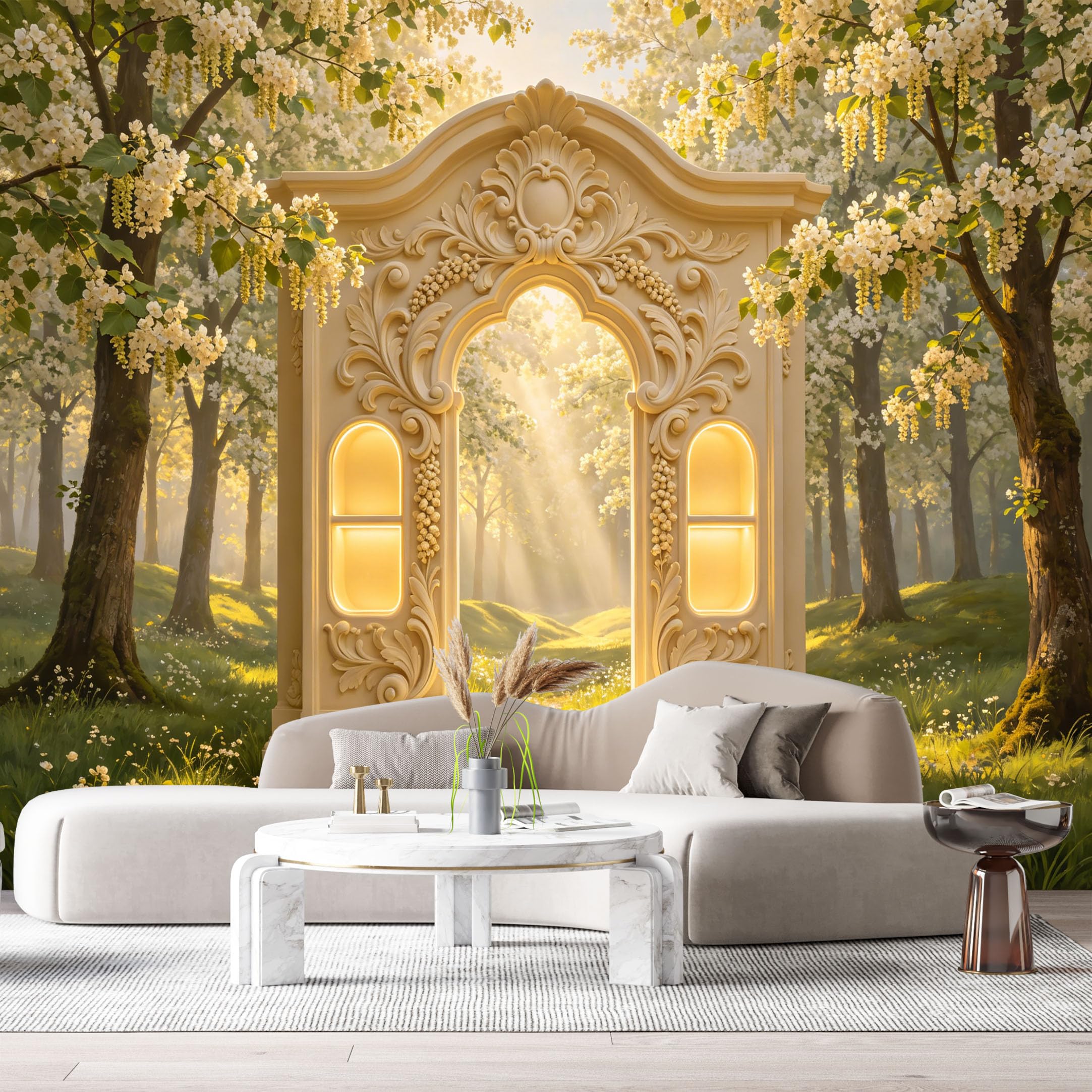Custom Size Wall Murals Forest Archway Fantasy 3D Trompe L'Oeil SelfAdhesiveWall Fabric Removable Wallpaper Wall Decor for Living Room Bedroom Bathroom
