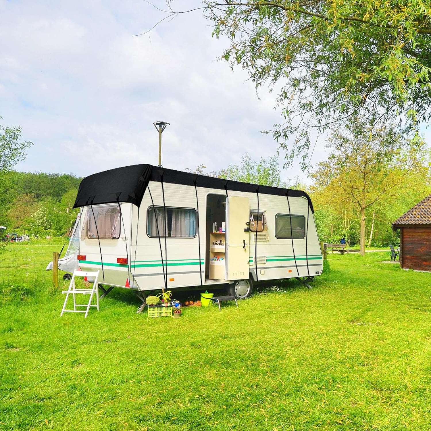 Rv Covers 210D Oxford Cloth Class C Rv Cover Foldable Storage, Easy to Clean Pop up Trailer Cover Truck Camper Cover,Black-16.4 * 9.8ft
