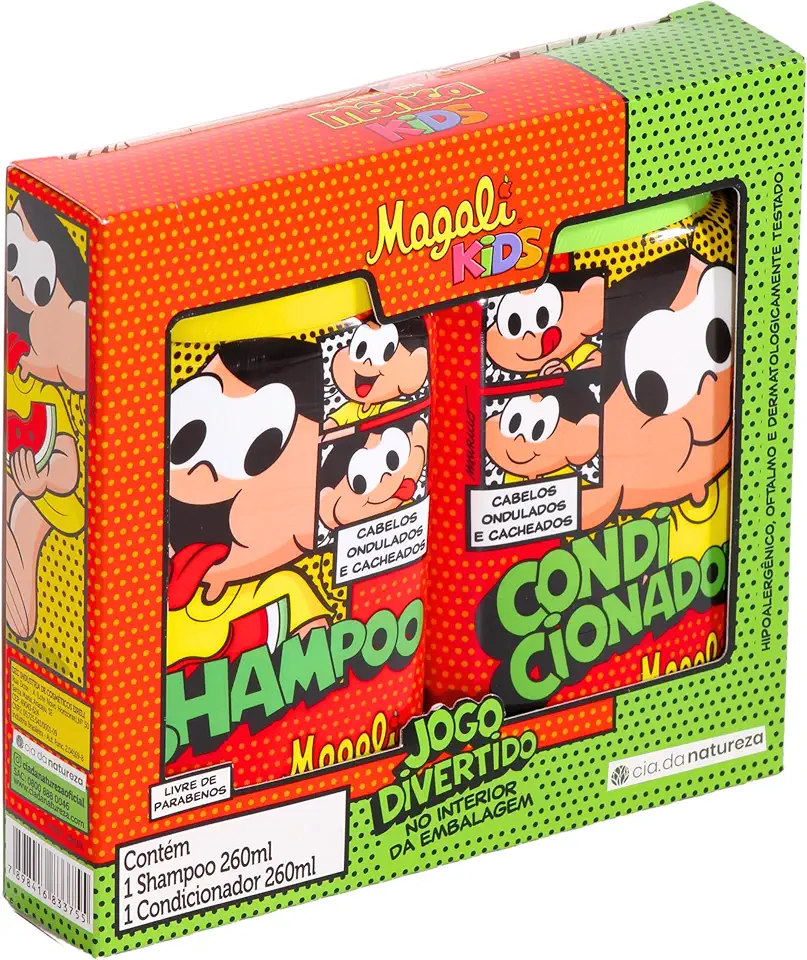 Turma da Mônica Kids, Kit Infantil, Shampoo e Condicionador, Para cabelos Ondulados e Cacheados, Magali, 2 X 260ml