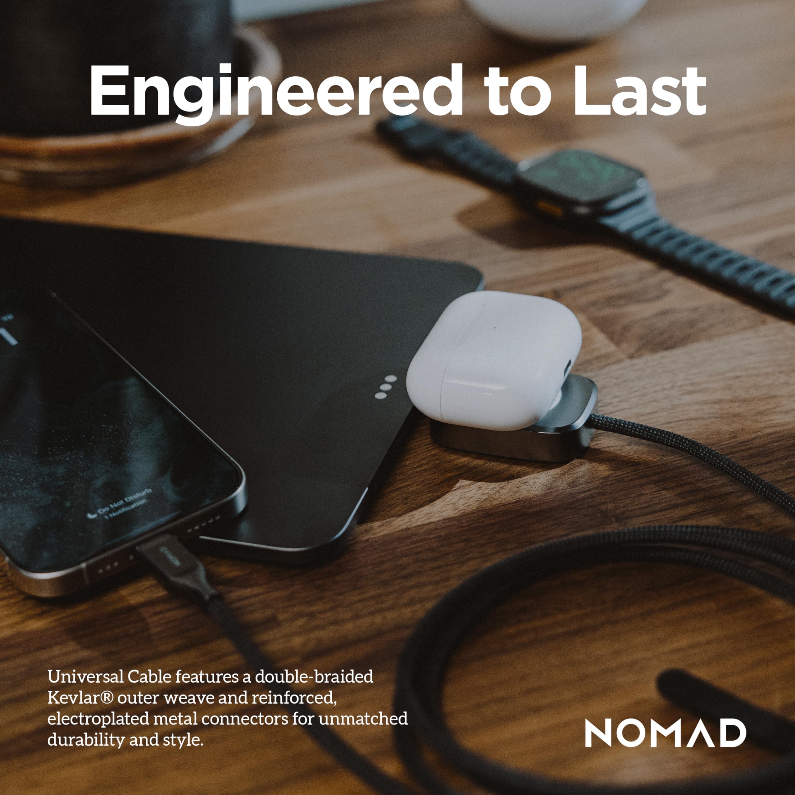 NOMAD Cavo di ricarica USB C per Apple Watch, 1,5 m, in carburo 2 in 1, cavo di ricarica USB C da 100 W per Apple Watch, AirPods e iPhone, cavi di ricarica universali di tipo C