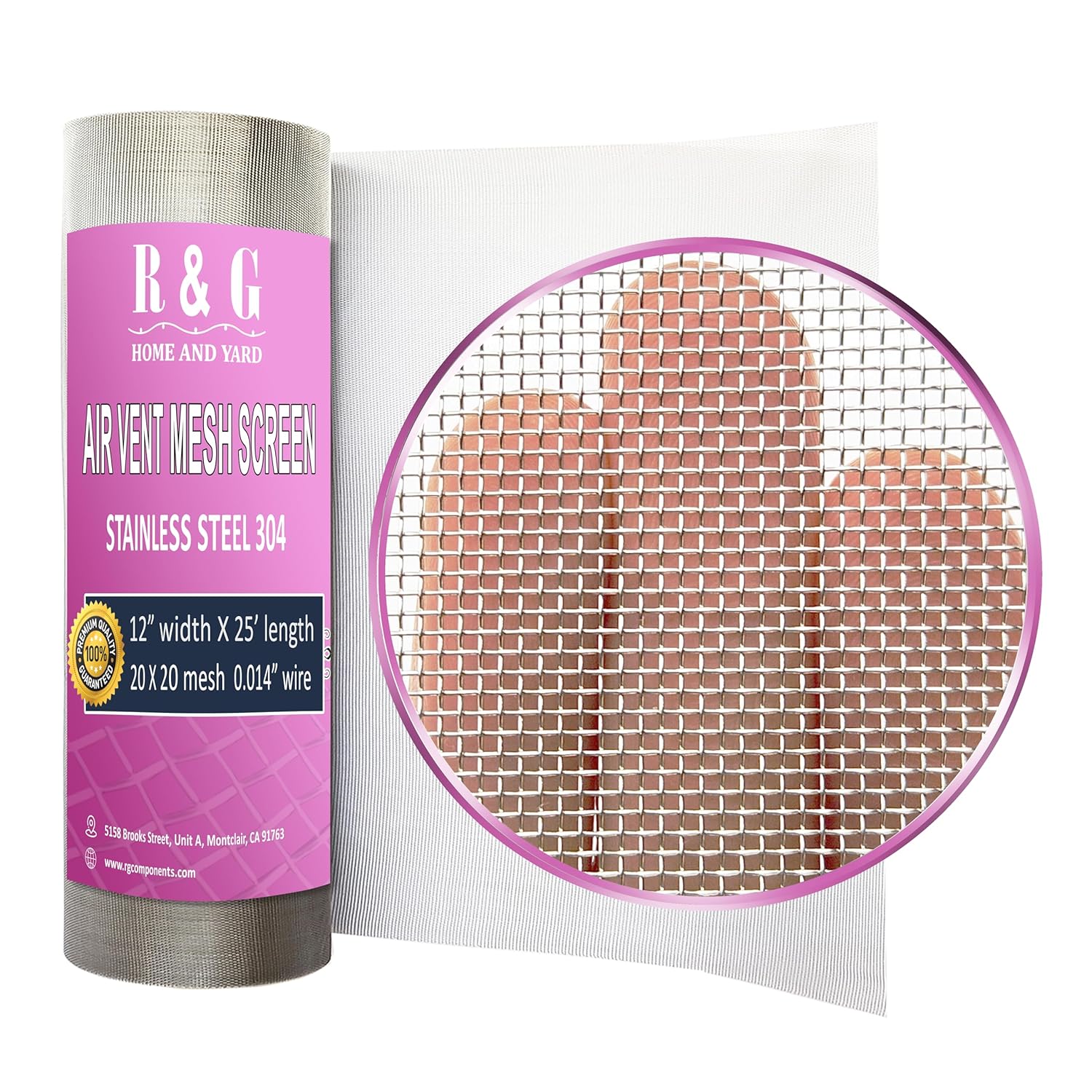 R & G HOME AND YARD Air Vent Mesh Screen Roll 12" x 25' - 20 Mesh .014" Wire Dia. 0.91mm Hole Stainless Steel 304 Woven Wire Mesh Screen - Rodent Mesh, Cabinet Mesh
