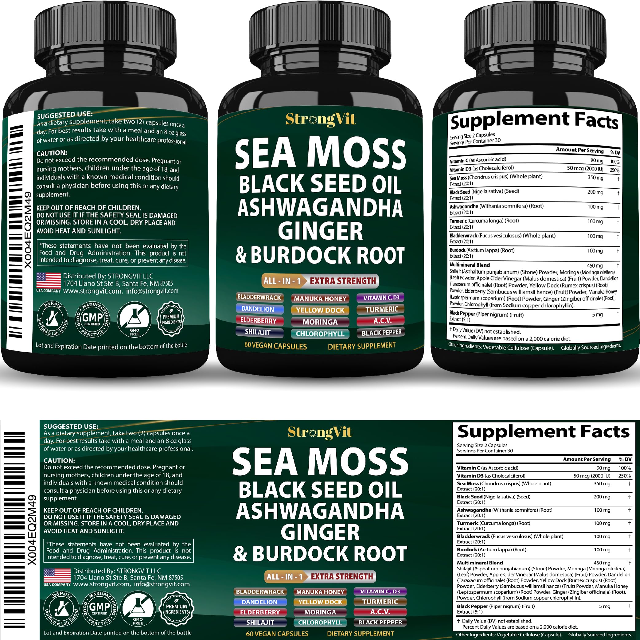 StrongVit Sea Moss Black Seed Oil Ashwagandha Ginger, Seamoss - 60 Caps — Amazon image 9