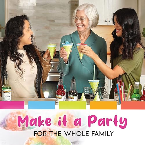 Miniatura 6 de Hawaiian Shaved Ice Surtido de jarabe con 6 botellas de 16 onzas, 50 tazas de cono de nieve, pajitas de cuchara y boquillas de vertido. Sabores: