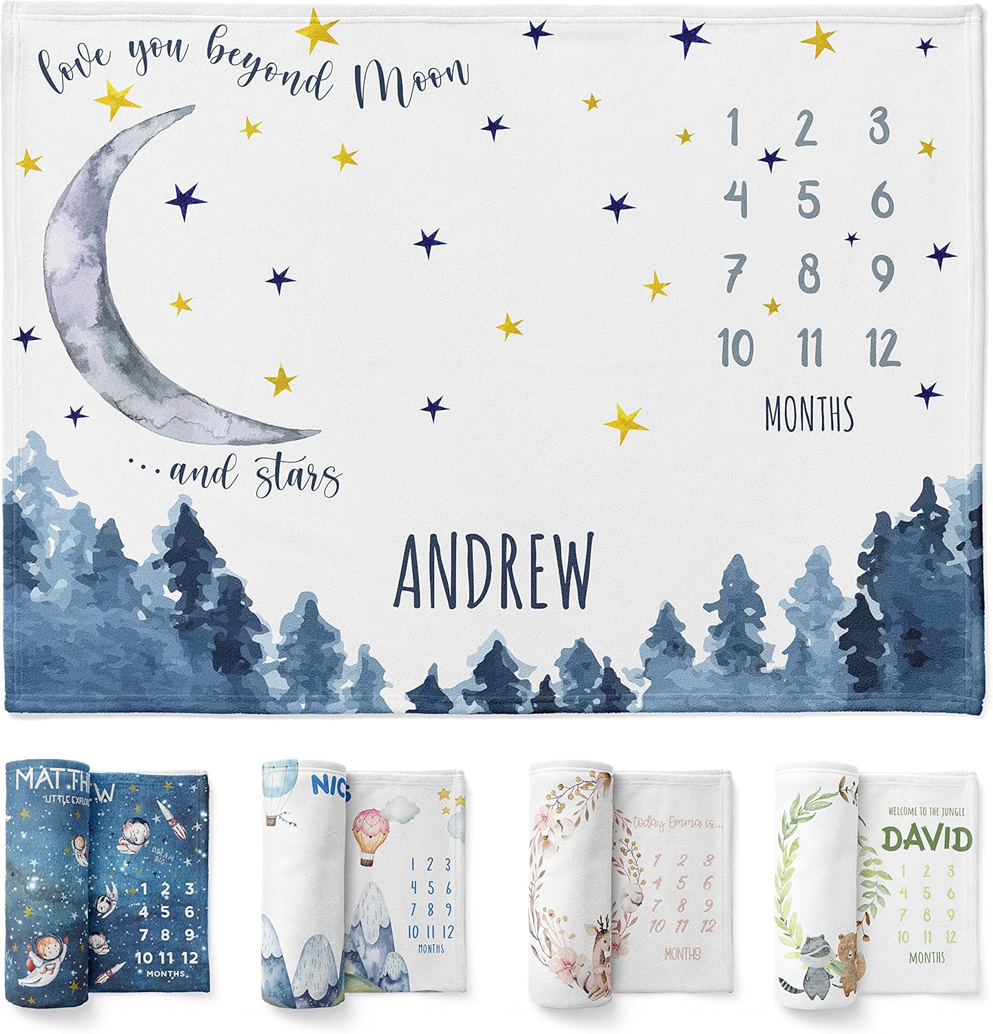 Personalized Baby Milestone Blanket - Baby Monthly Milestone Blanket w/Name 40" x 60" Custom Newborn Prop Flannel Blanket for Baby Boy, Girl, Nursery Decor