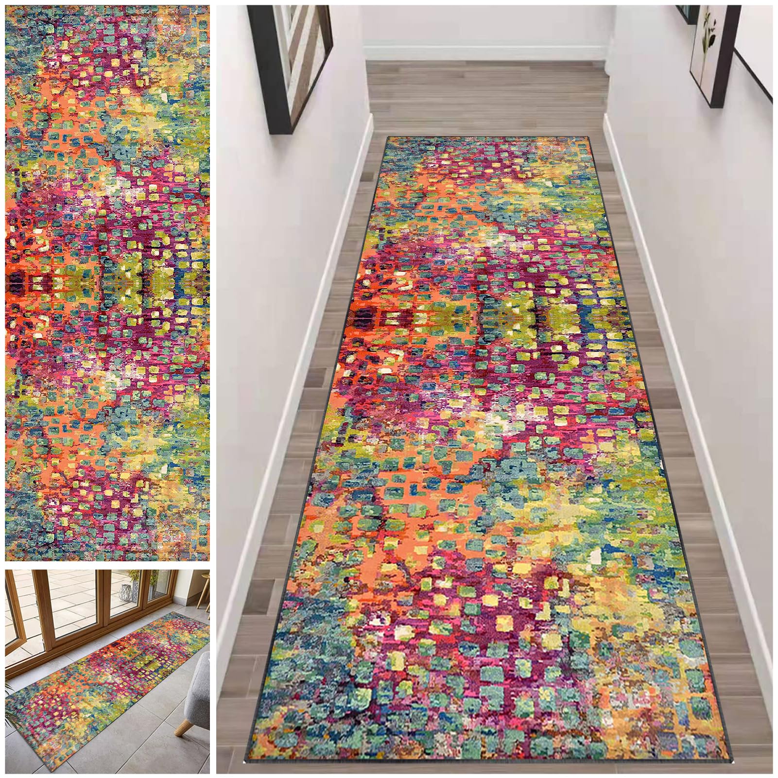 Runner Rug for Hallway Non-Slip Long Washable Kitchen Rug Front Door Mat 60 x 150 cm Hall Hallways Runner Rugs Narrow Rugs Heavy Duty Entrance Mat Carpet Runners for Hallway, Entryway, Laundry Room