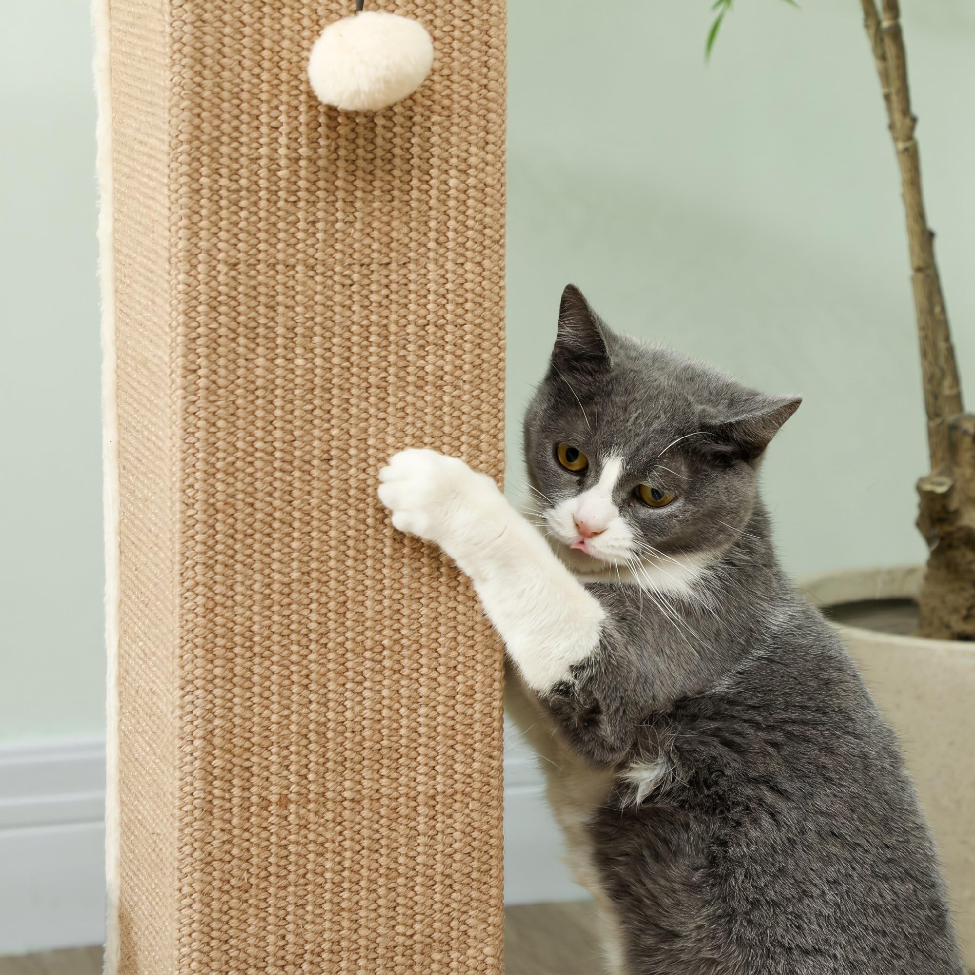 PawHut Griffoir pour Chat 81 cm Base Stable 41 x 41 x 81 cm Beige