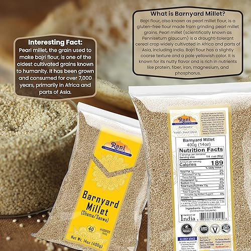 Miniatura 2 de Rani Barnyard Millet (Echinochloa Esculenta Frumantacea) Semillas enteras de grano antiguo 14 oz (400 g)  Todo natural  Apto para gluten  Sin OMG