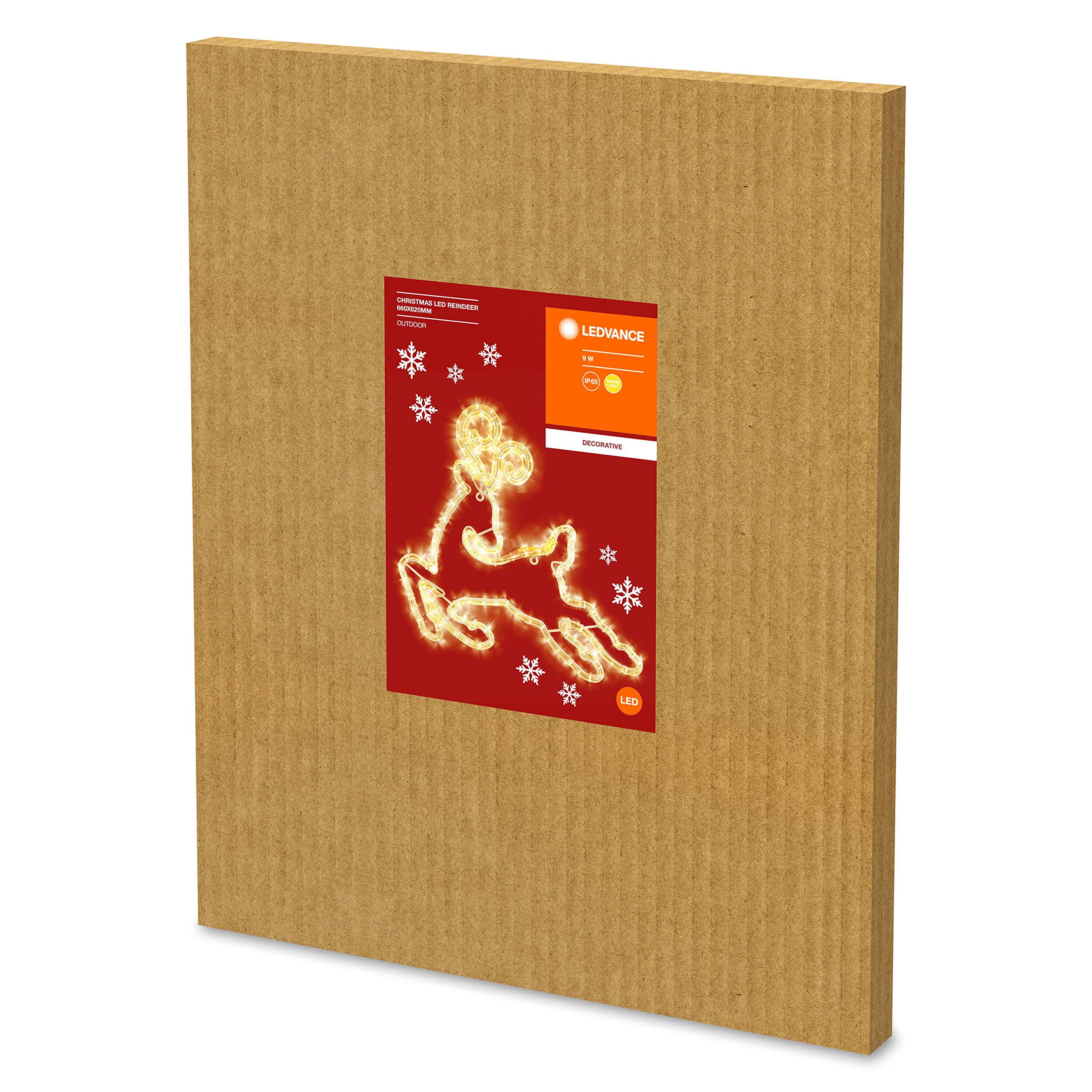 Ledvance Christmas LED Rentier, Dekorative Weihnachtsbeleuchtung für Innen und Außen, als Fenstersilhouette oder Gartenbeleuchtung, Warmweiß (3000K), Schutzklasse IP65, 660mm x 620mm x 13mm