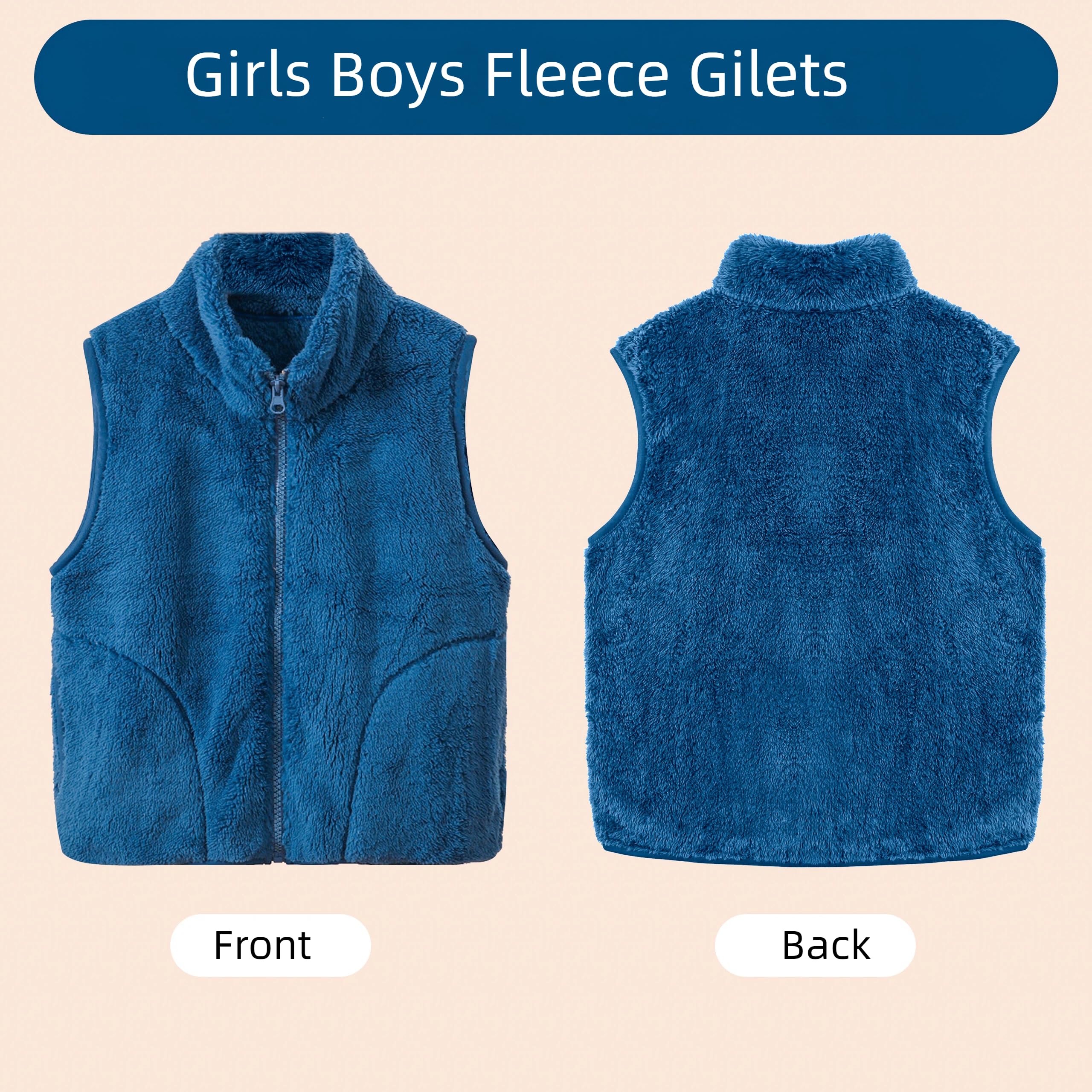 Rolanko Gilet in Pile per Ragazze e Ragazzi Gilet Caldo Senza Maniche con Cerniera Autunno Inverno per Unisex Bambini
