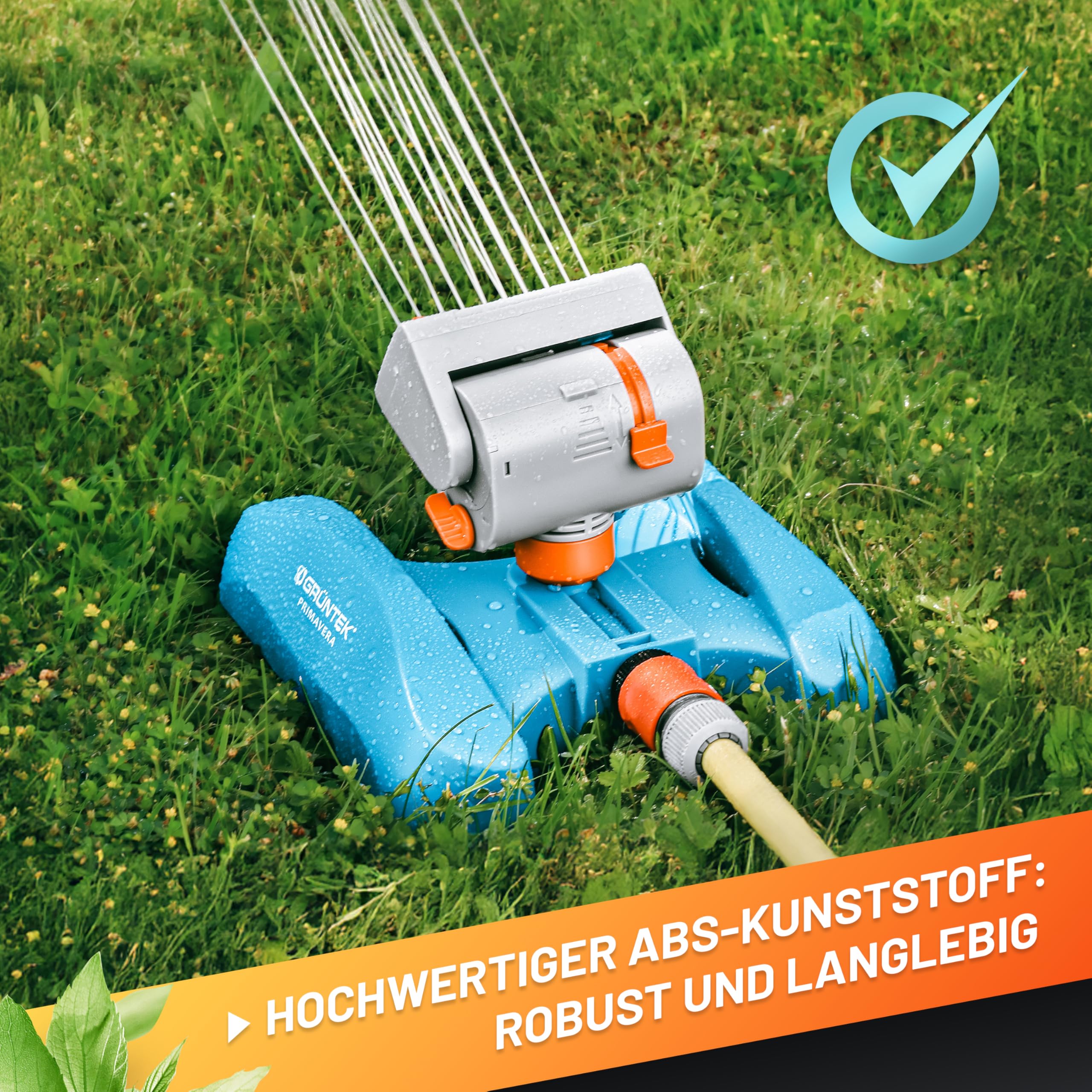 Robuster GRÜNTEK Oszillationssprinkler mit Turbo-Motor – Viereckregner mit 16-Düsen Bewässerungssystem, bruchfester ABS-Kunststoff, für gleichmäßige Beregnung großer Flächen