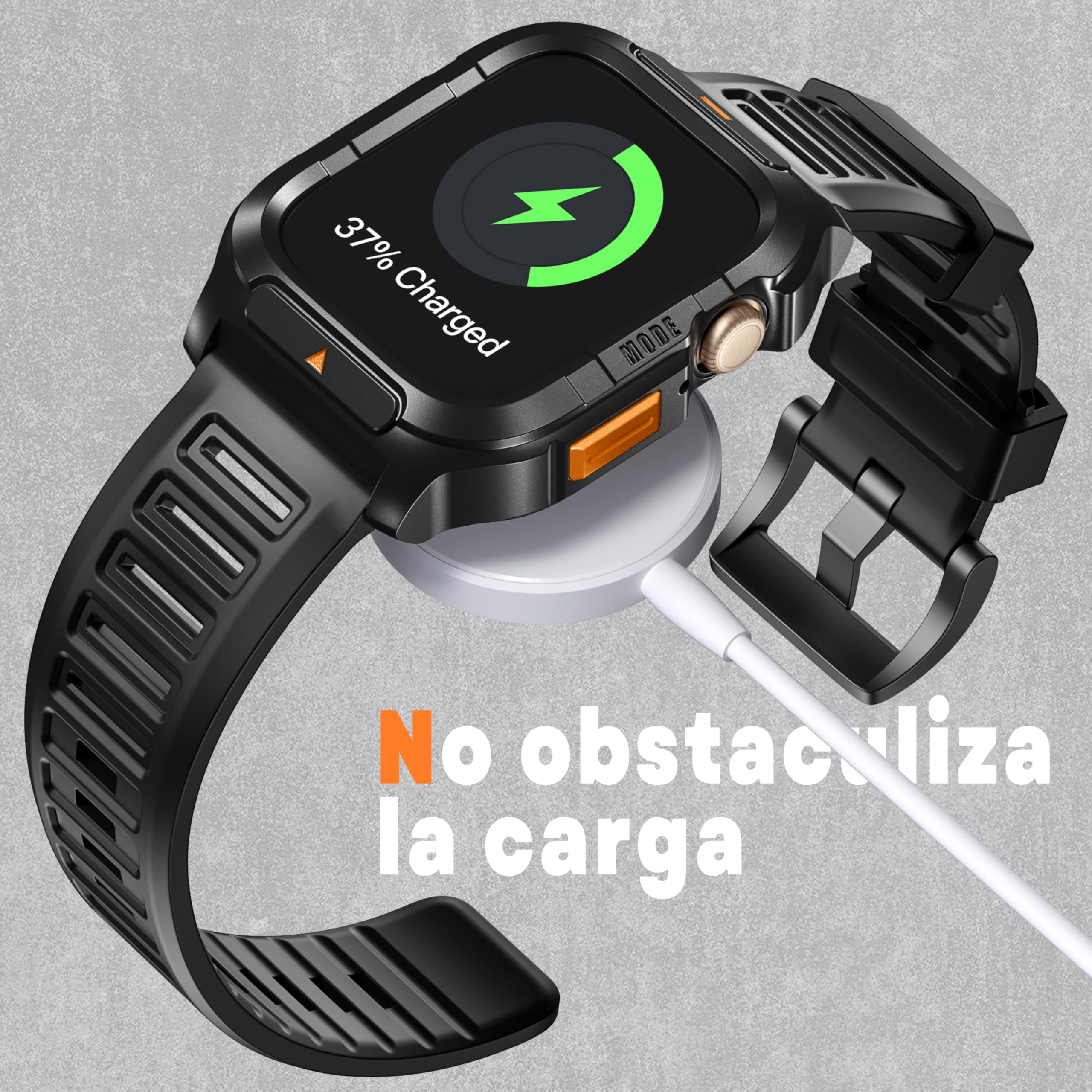 Bandletic Funda con Correa Compatible con Correa Apple Watch 44mm 45mm, Acero inoxidable militar parachoques cubierta protectora con correa para Apple Watch Series 9 8 7 6 5 4 SE