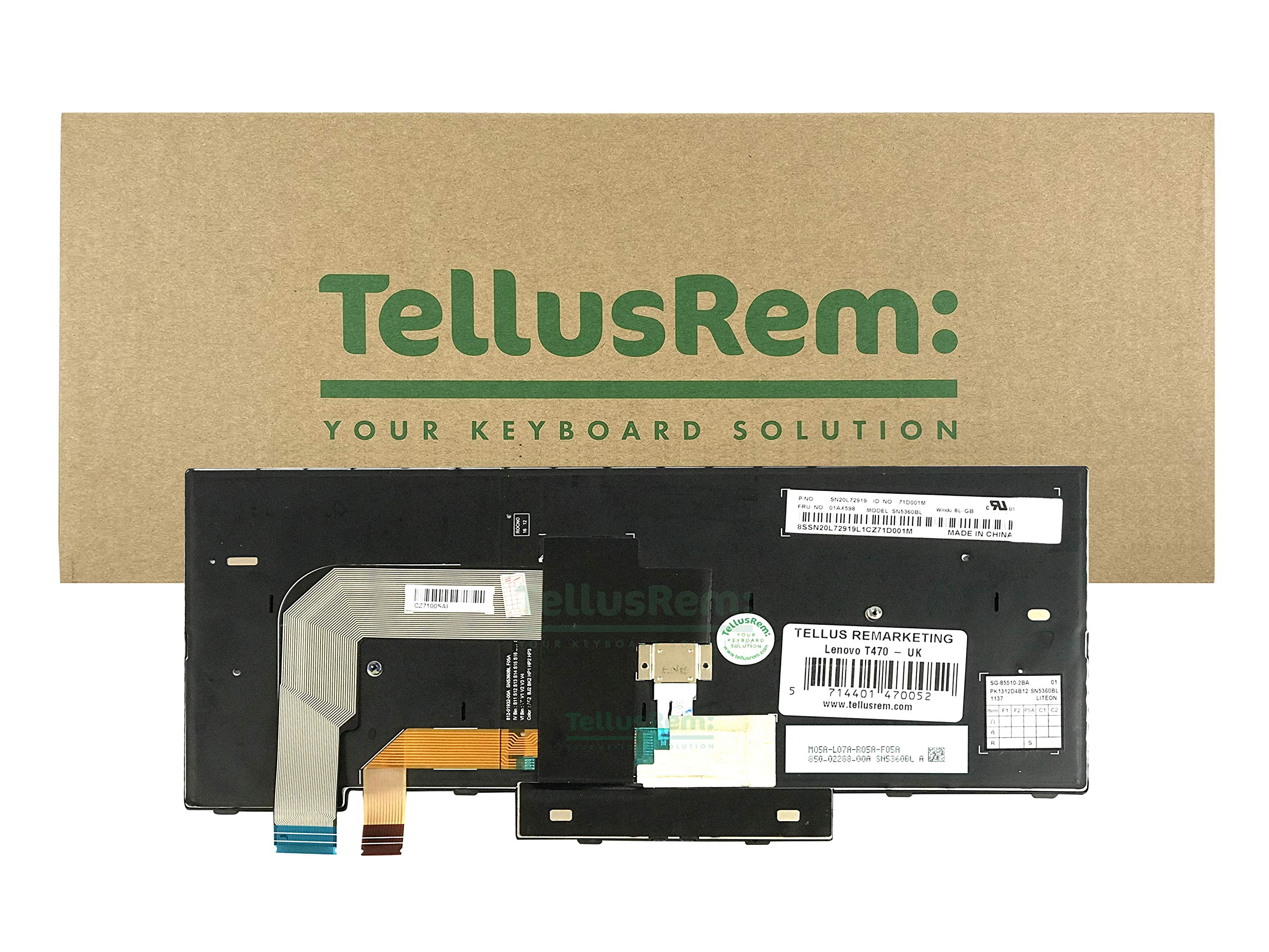TellusRem replacement UK backlit keyboard for Lenovo Thinkpad T470 T480