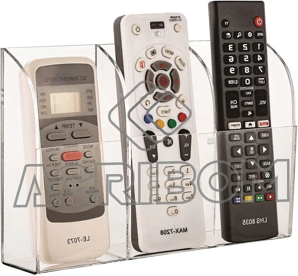 Suporte de Parede em Acrílico Cristal Transparente Triplo Para Controle Remoto de TV ou Ar Condicionado Acribom