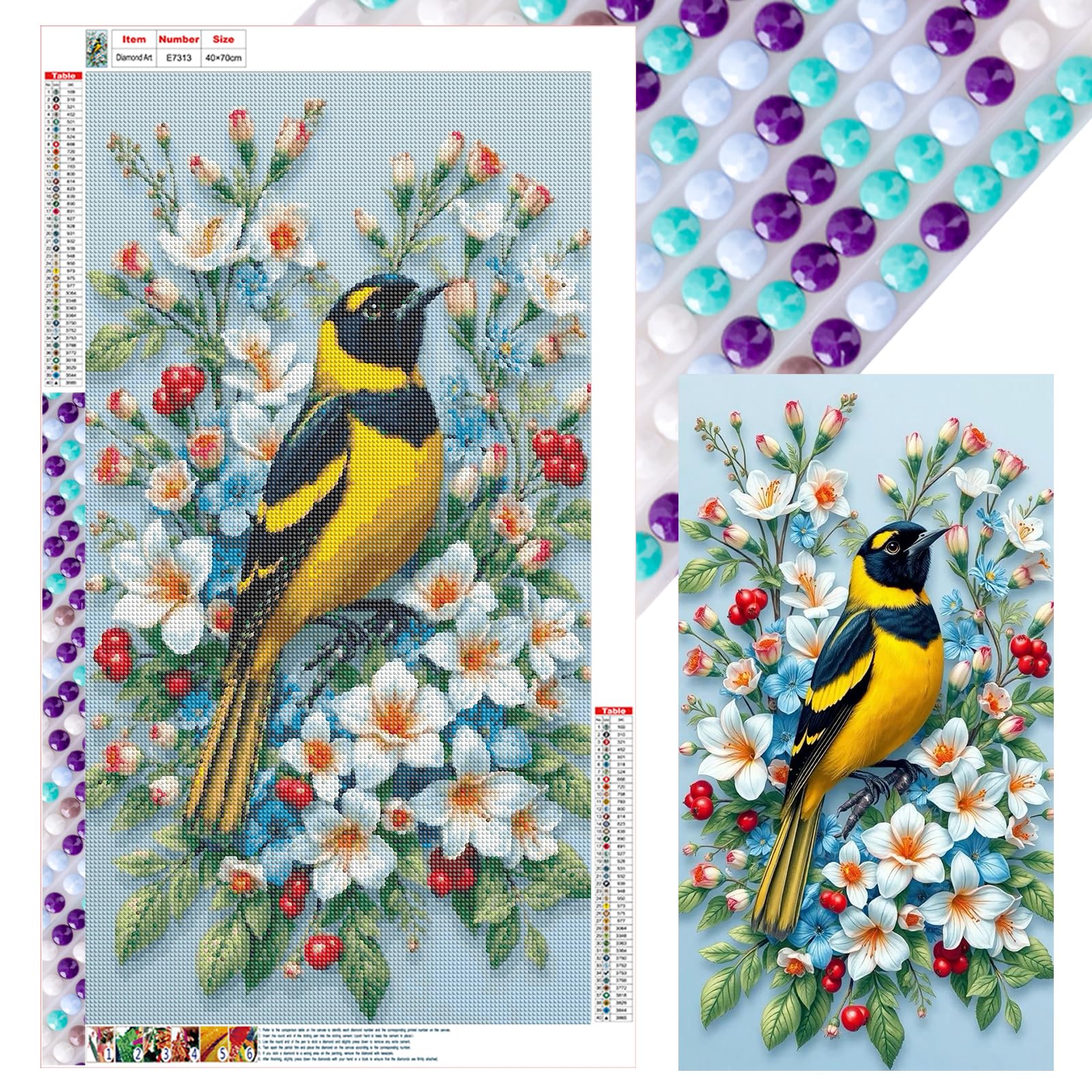 Poetrydraw Bird Full Diy 5D Round Drill Diamond Art Painting Kit For Adults/Beginners Gift Idea Home Decor Diamond Art Paintings Picture Arts Craft Large Size 40X70cm (Bird)
