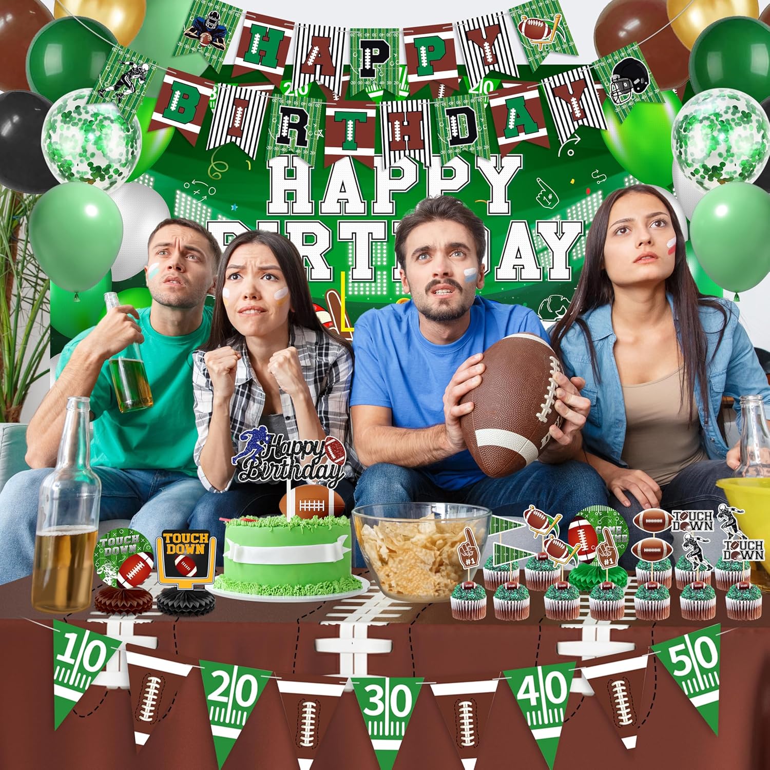 Football Birthday Party Decorations Superbowl Football Party Decoration Supplies Include Balloon Arch Kit Birthday Banner Backdrop Touchdown Tablecloth for Football Game Day Tailgate Party - Image 6