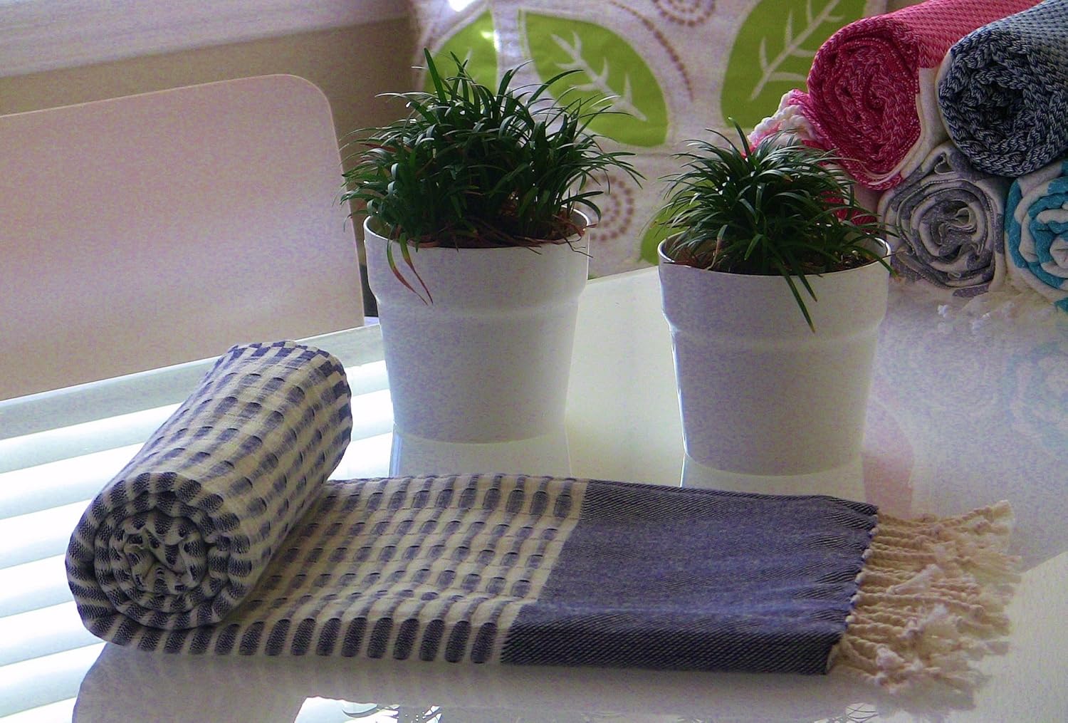 Chic and Modern Turkish Pestemal Bath Towel .(Navy/White)