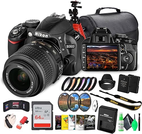 Kit de cámara DSLR Nikon D3100 con lente VR de 18-55 mm - Amigable para principiantes y compacto (25472) + Software de fotografía + Bolsa para