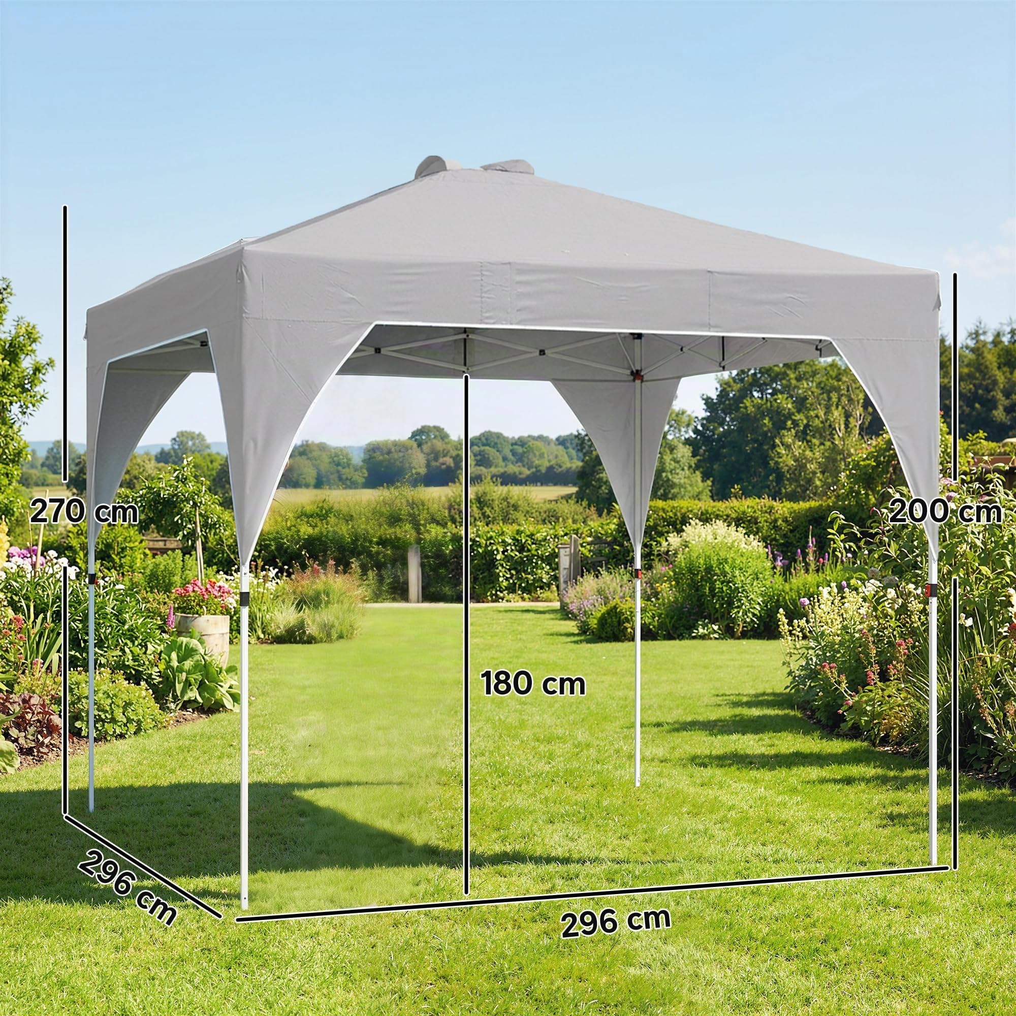 Outsunny Gazebo Pieghevole 3x3m Pop Up con Pulsante Centrale Grigio Scuro | Facile da Montare, Gazebo da Giardino, Altezza Regolabile, Prese d'Aria, Sacchi di Sabbia, Borsa, UV50+, Feste Esterno