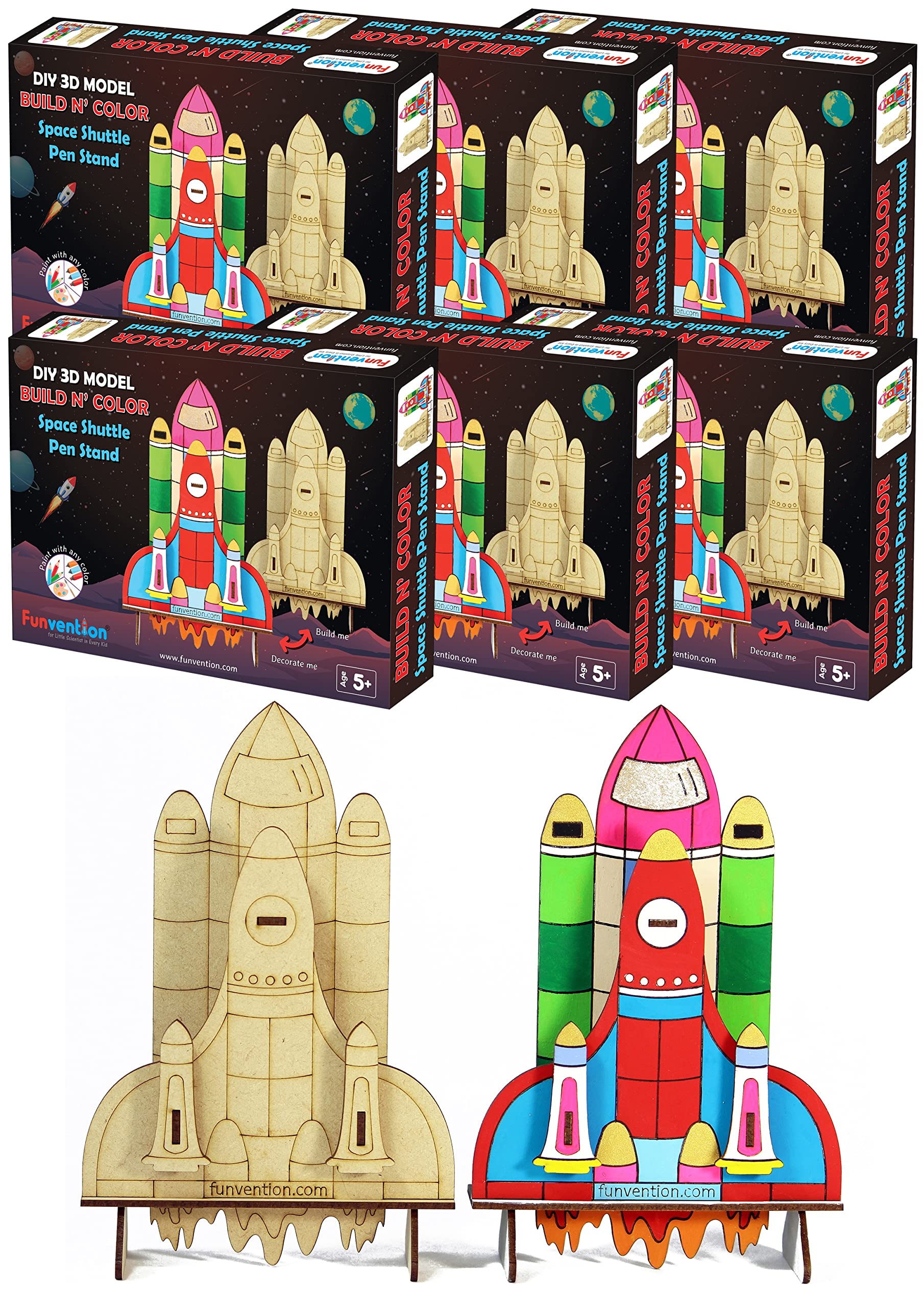 Funvention Space Shuttle - 3D Coloring Model (Pack of 6) - DIY Desk Organizer Pen Stand - STEM Leanring 3D Puzzle Toy - Art, Coloring and Painting Kit for Kids - Birthday Return Gift,Kids Party Pack (B07J55FBCJ) Amazon Price History, Amazon Price Tracker